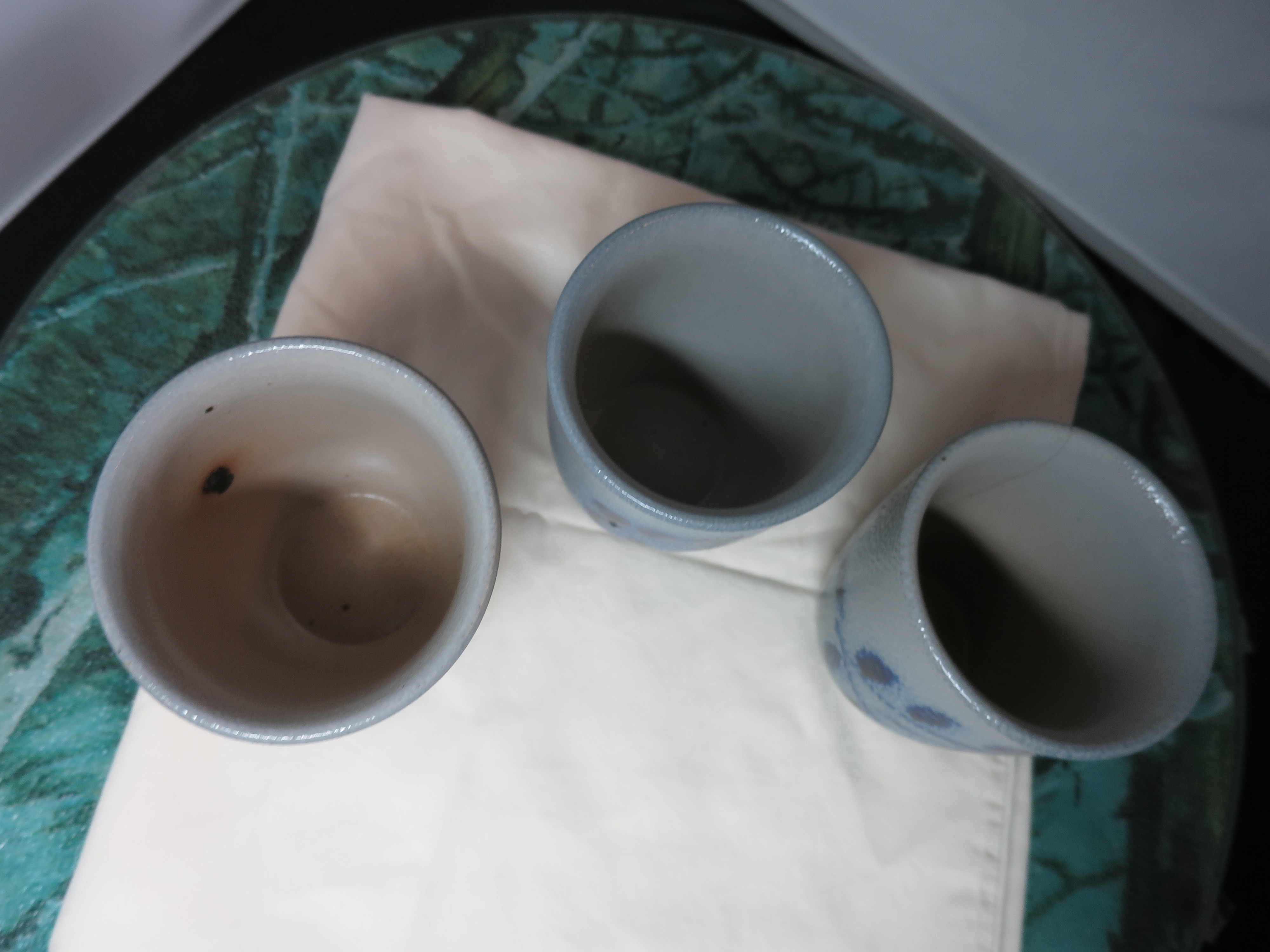 Western Germany Salt Glazed Cobalt Blue Cup Jar  lot of 3