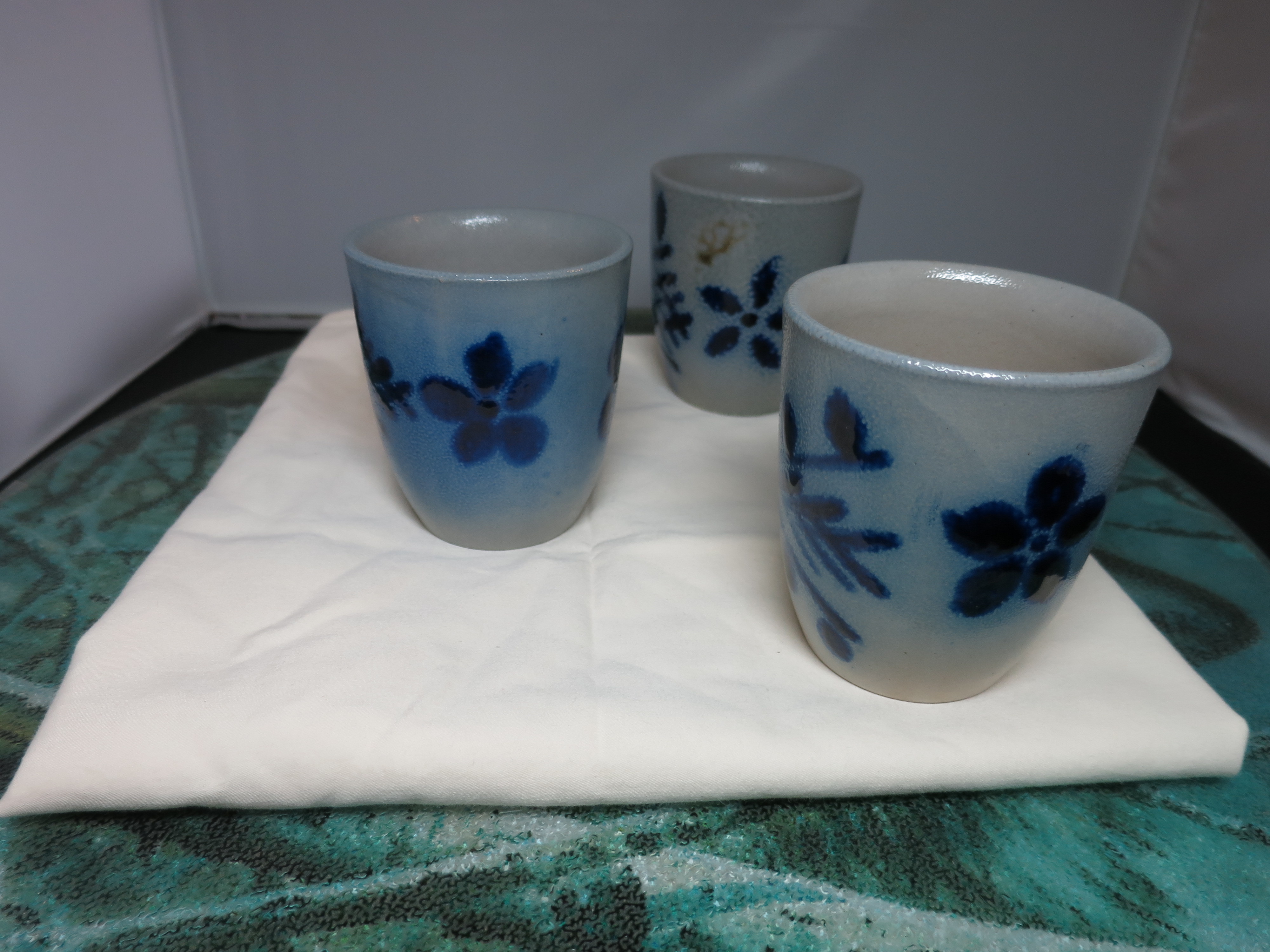 Western Germany Salt Glazed Cobalt Blue Cup Jar  lot of 3