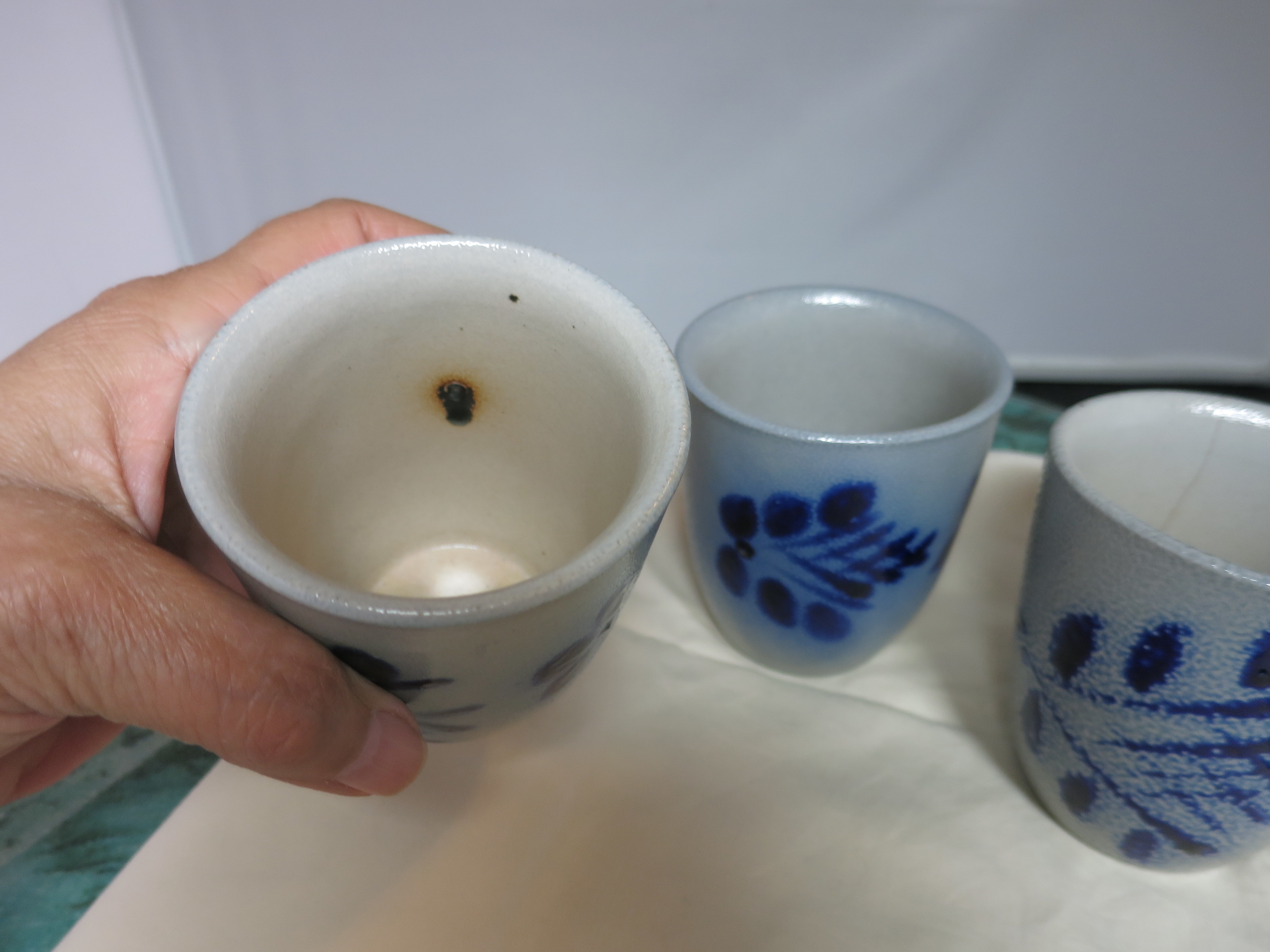 Western Germany Salt Glazed Cobalt Blue Cup Jar  lot of 3