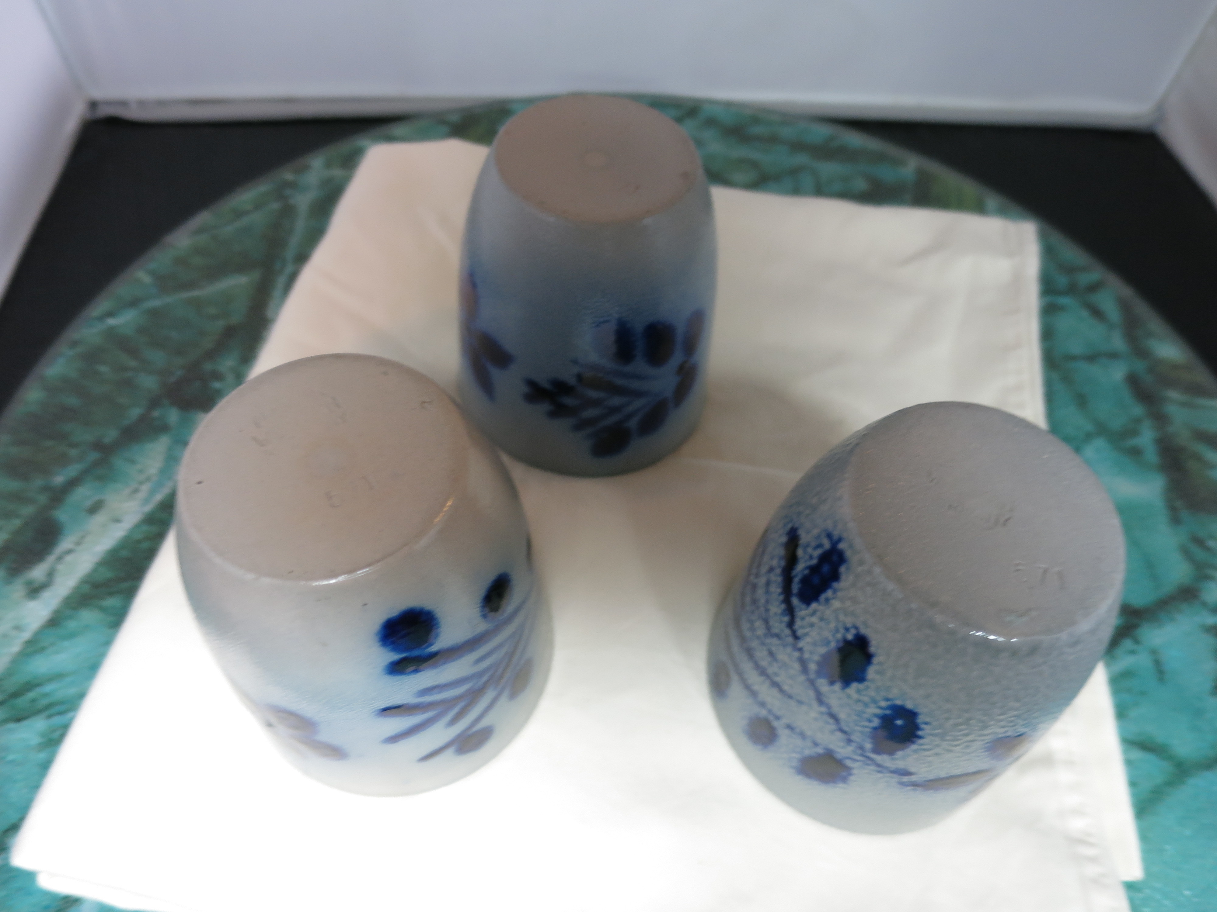 Western Germany Salt Glazed Cobalt Blue Cup Jar  lot of 3
