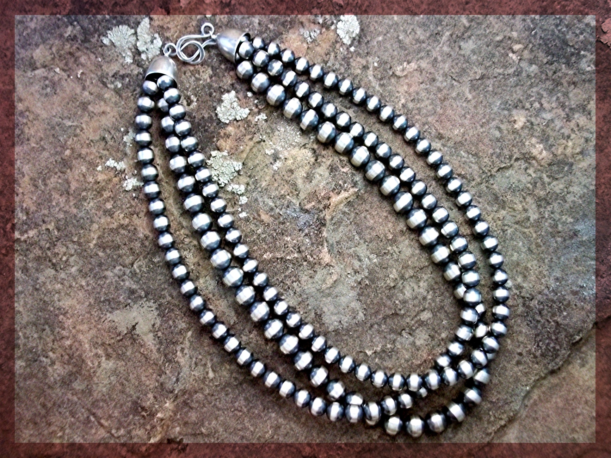 Native American Sterling Silver Oxydized Beads 3 Strand