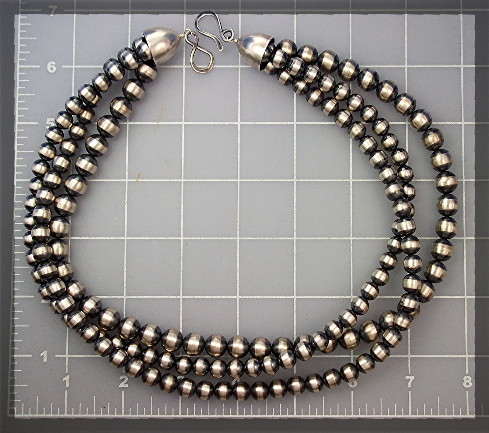 Native American Sterling Silver Oxydized Beads 3 Strand