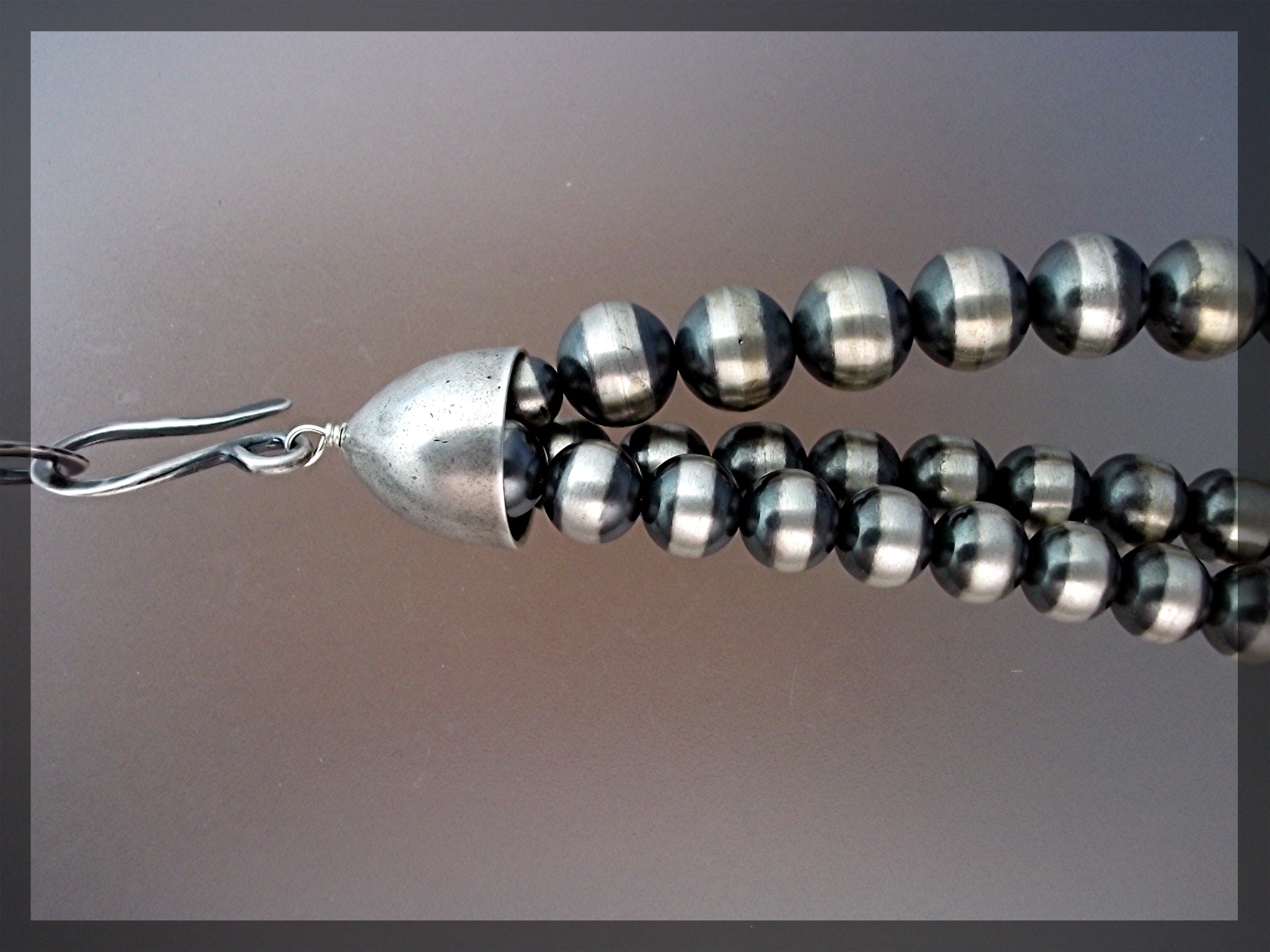 Native American Sterling Silver Oxydized Beads 3 Strand