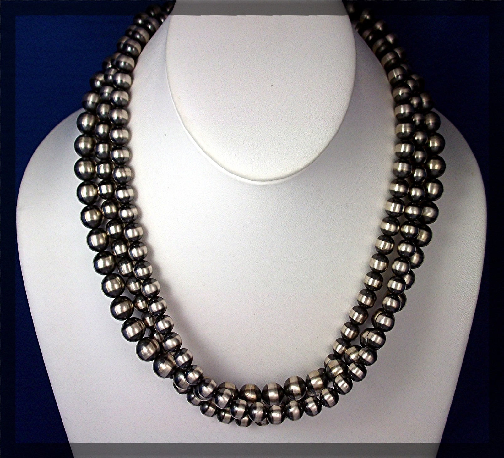 Native American Sterling Silver Oxydized Beads 3 Strand