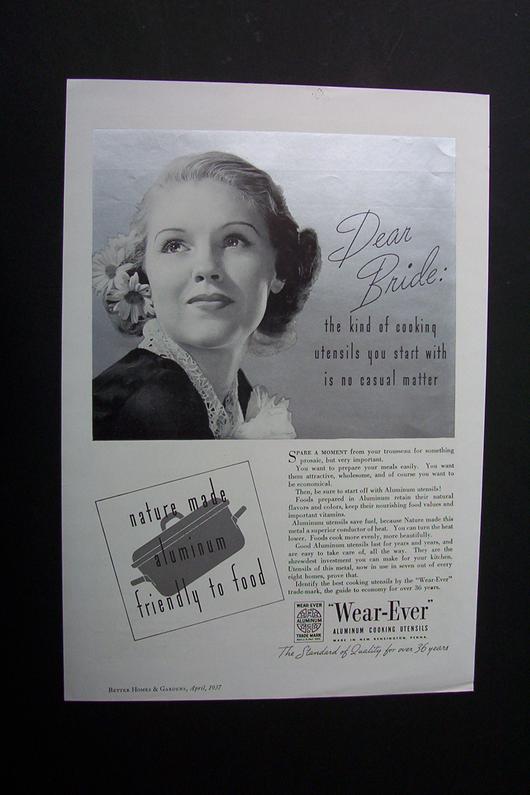 1937 Dual Ad: Wear-Ever Cooking Utensils & Westinghouse