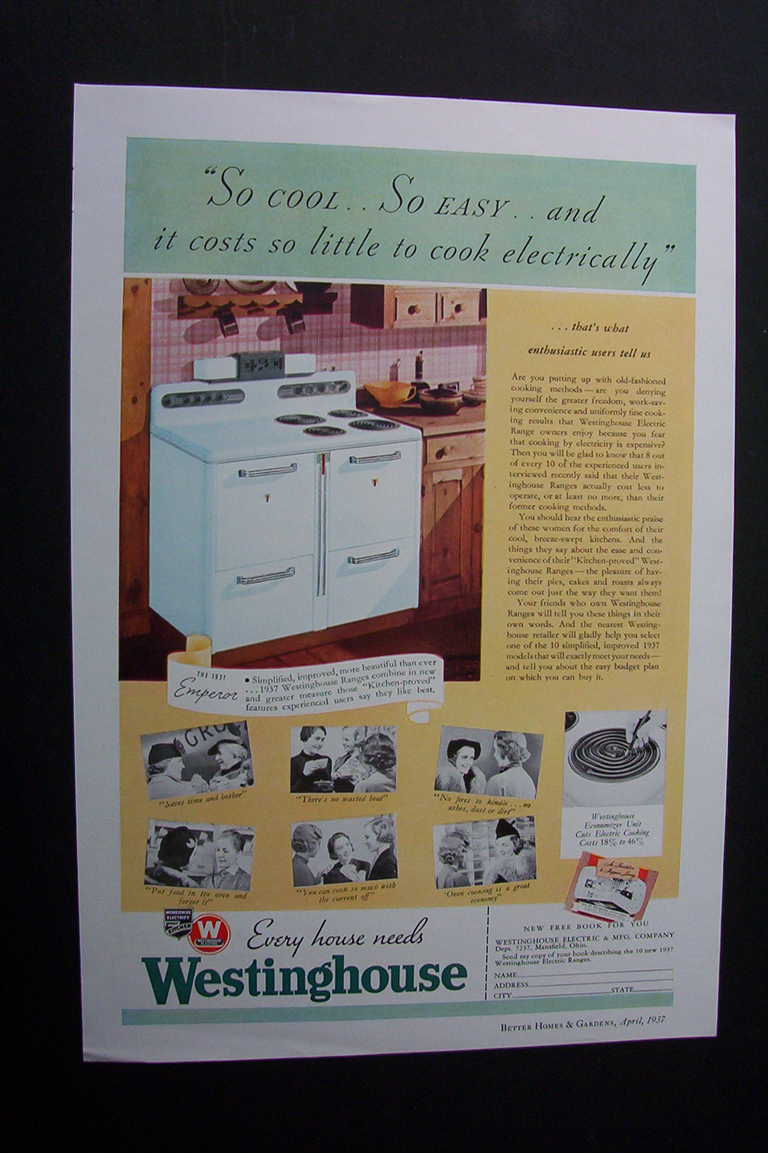 1937 Dual Ad: Wear-Ever Cooking Utensils & Westinghouse
