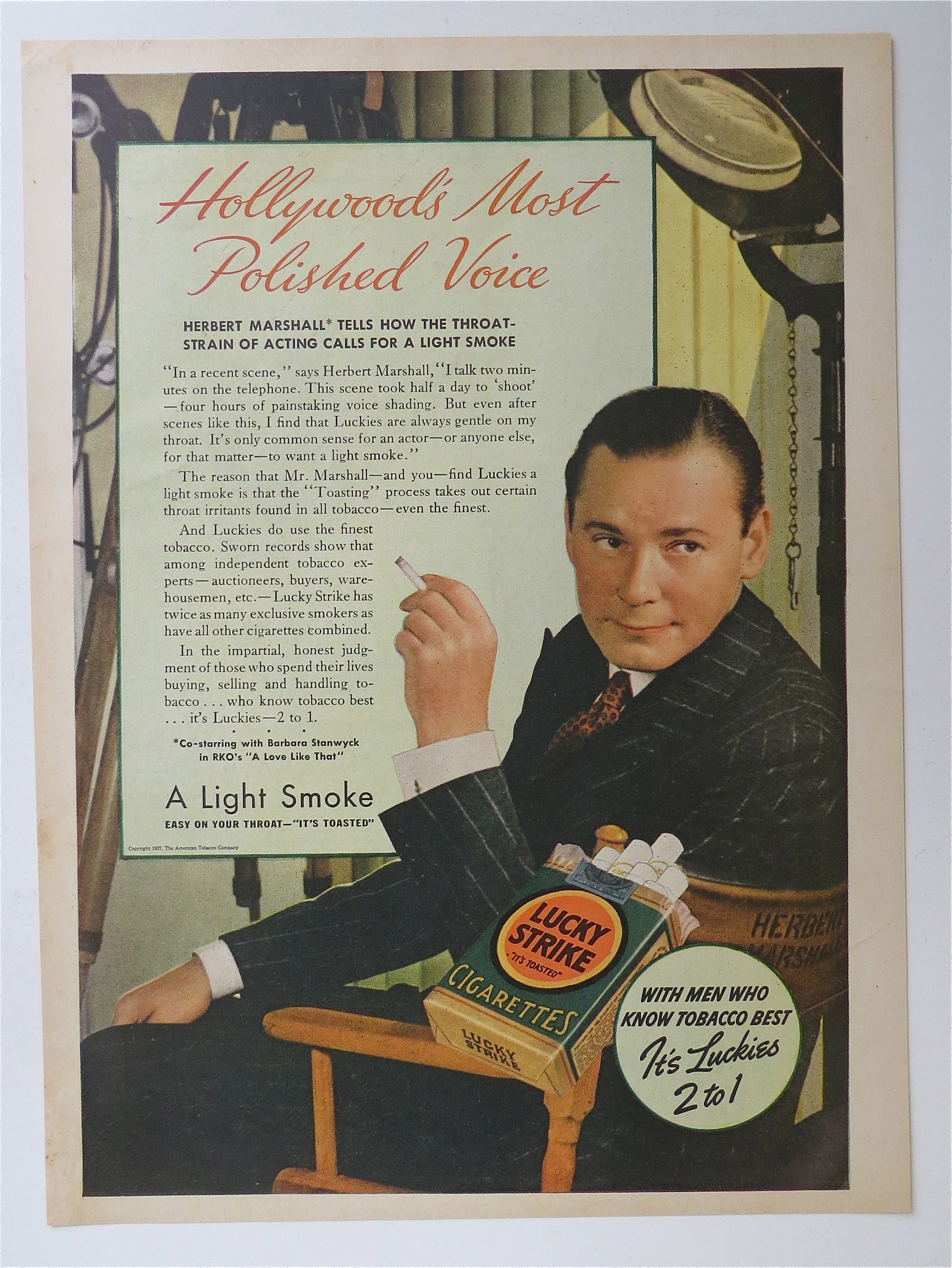 1937 Lucky Strike Cigarettes with Herbert Marshall