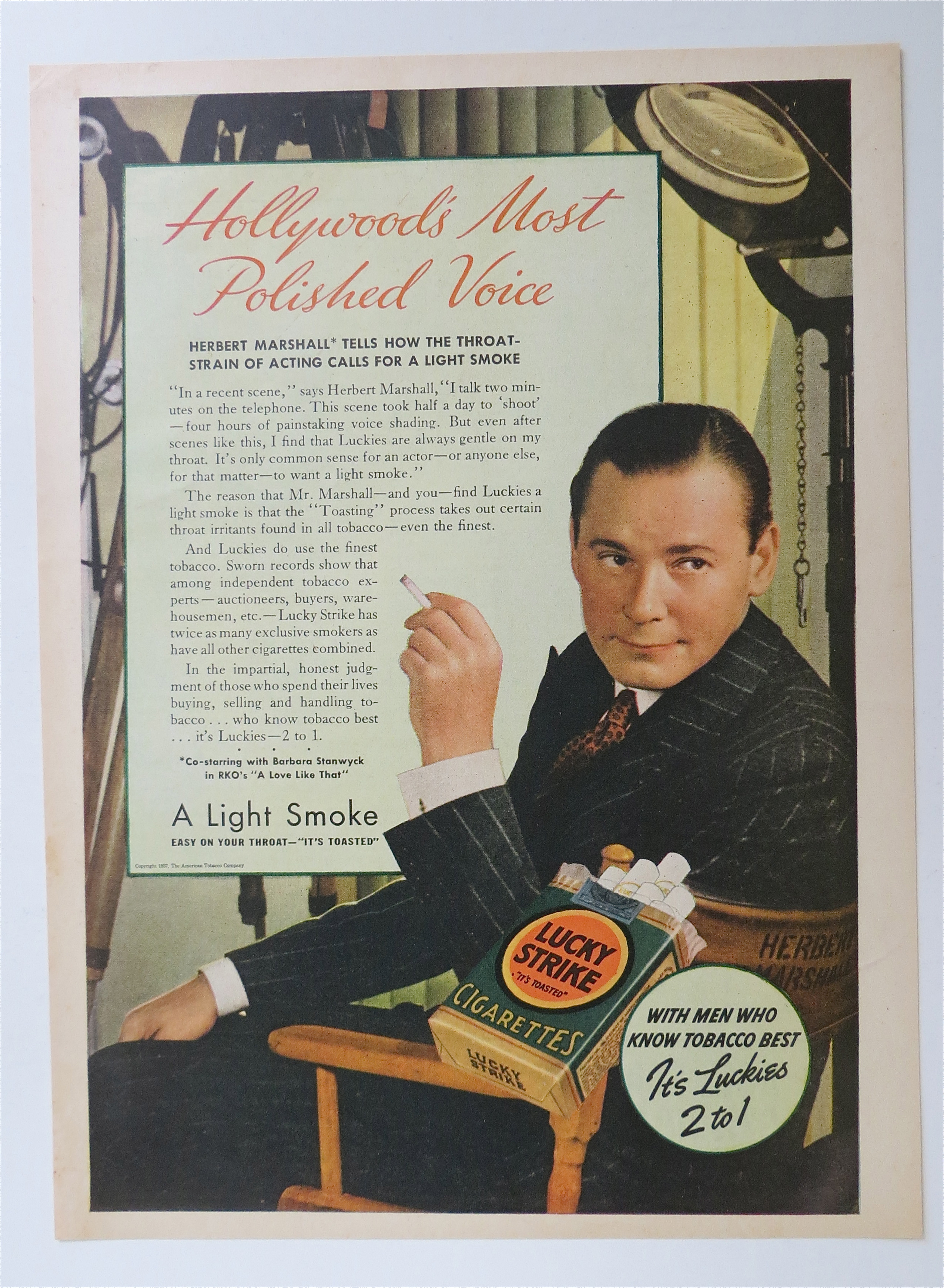 1937 Lucky Strike Cigarettes with Herbert Marshall