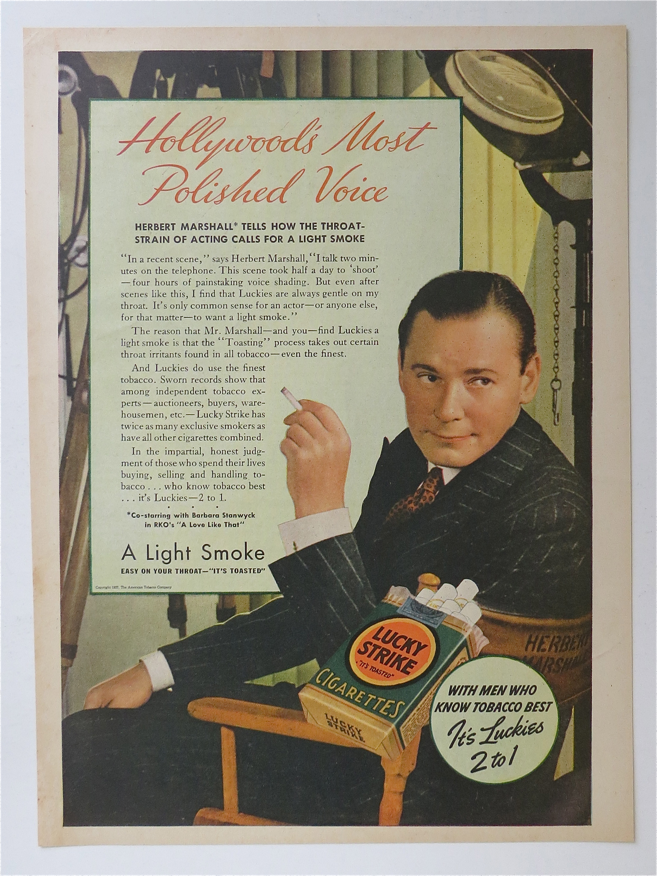 1937 Lucky Strike Cigarettes with Herbert Marshall