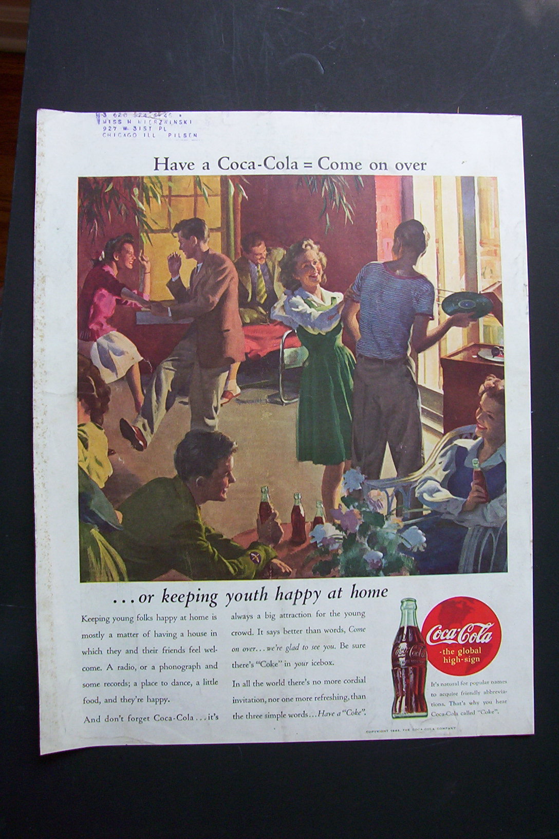 1944 Coca Cola (Coke) with People Having a Party