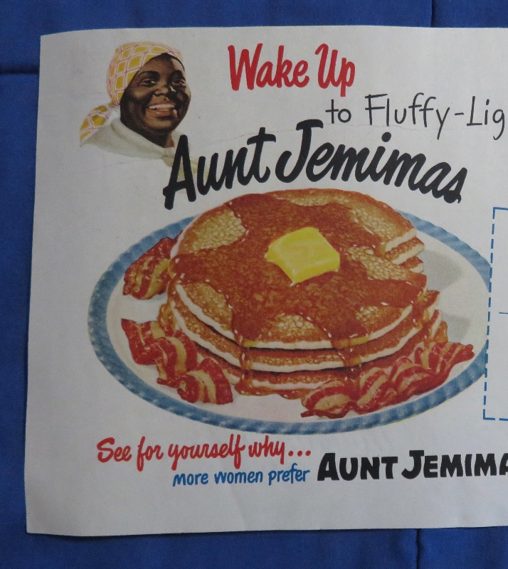 1951 Aunt Jemima Pancake Flour Mix with a Stack of Pancakes with Bacon