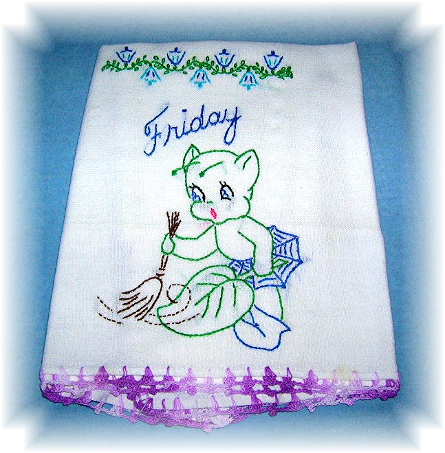 4 Hand Embroidered Floursack Kitchen Towels