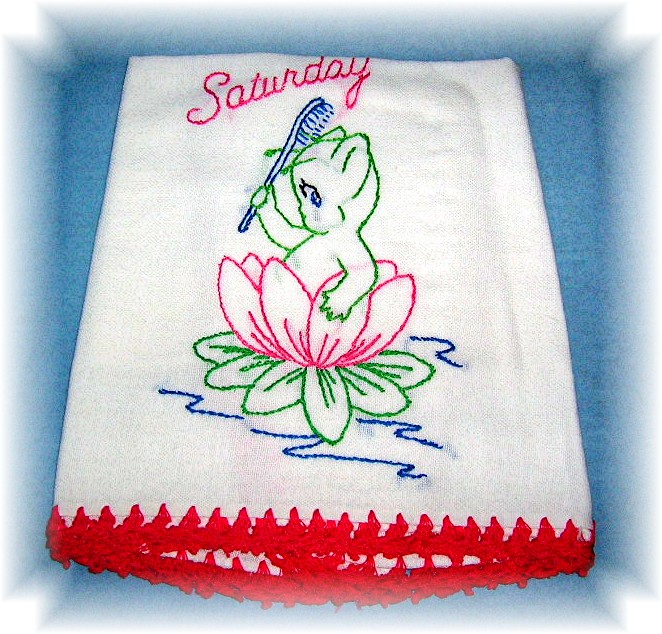 4 Hand Embroidered Floursack Kitchen Towels