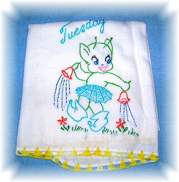 4 Hand Embroidered Floursack Kitchen Towels