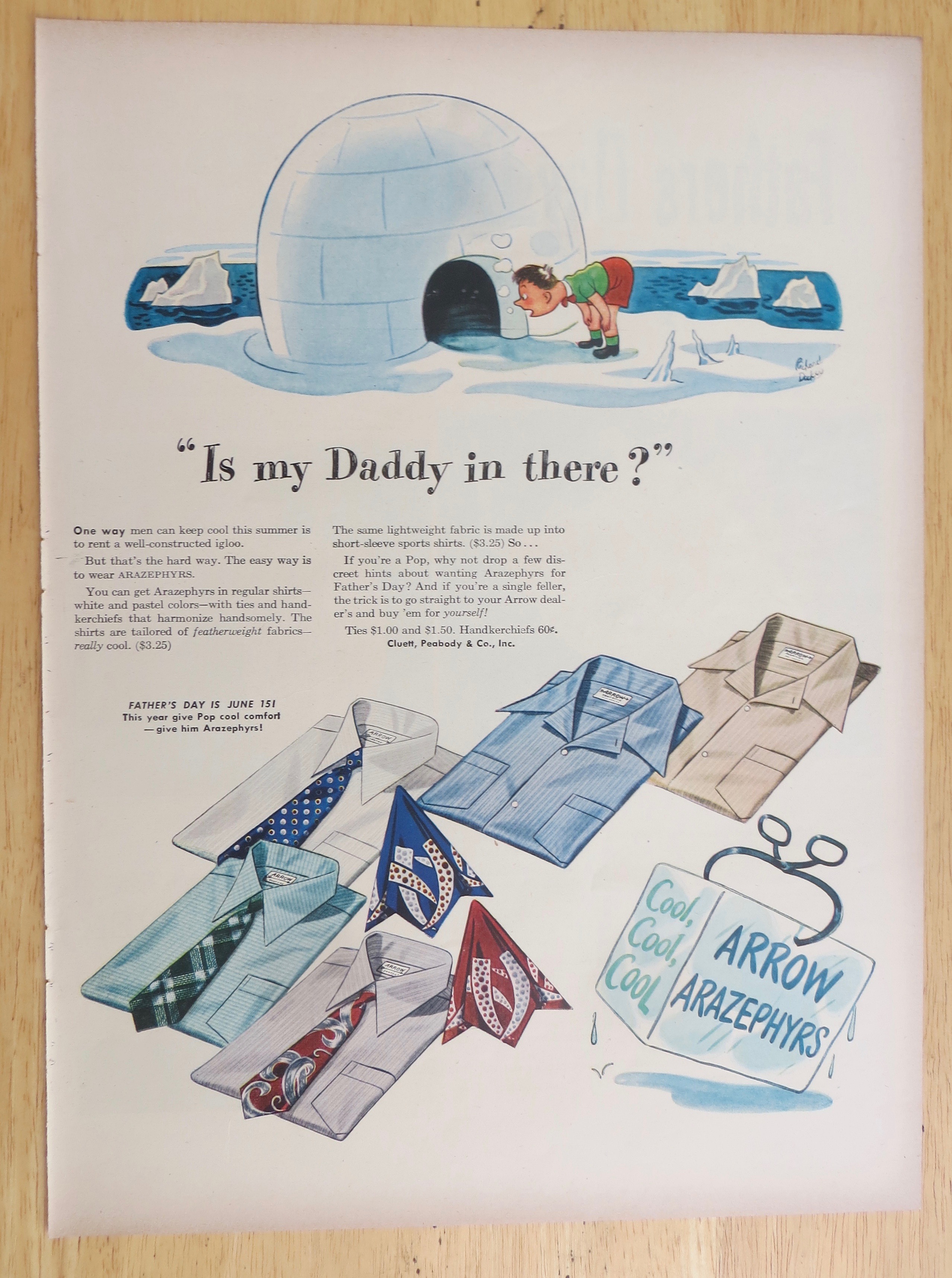 1947 Arrow Shirts with Arrow Arazephyrs & Man and Igloo