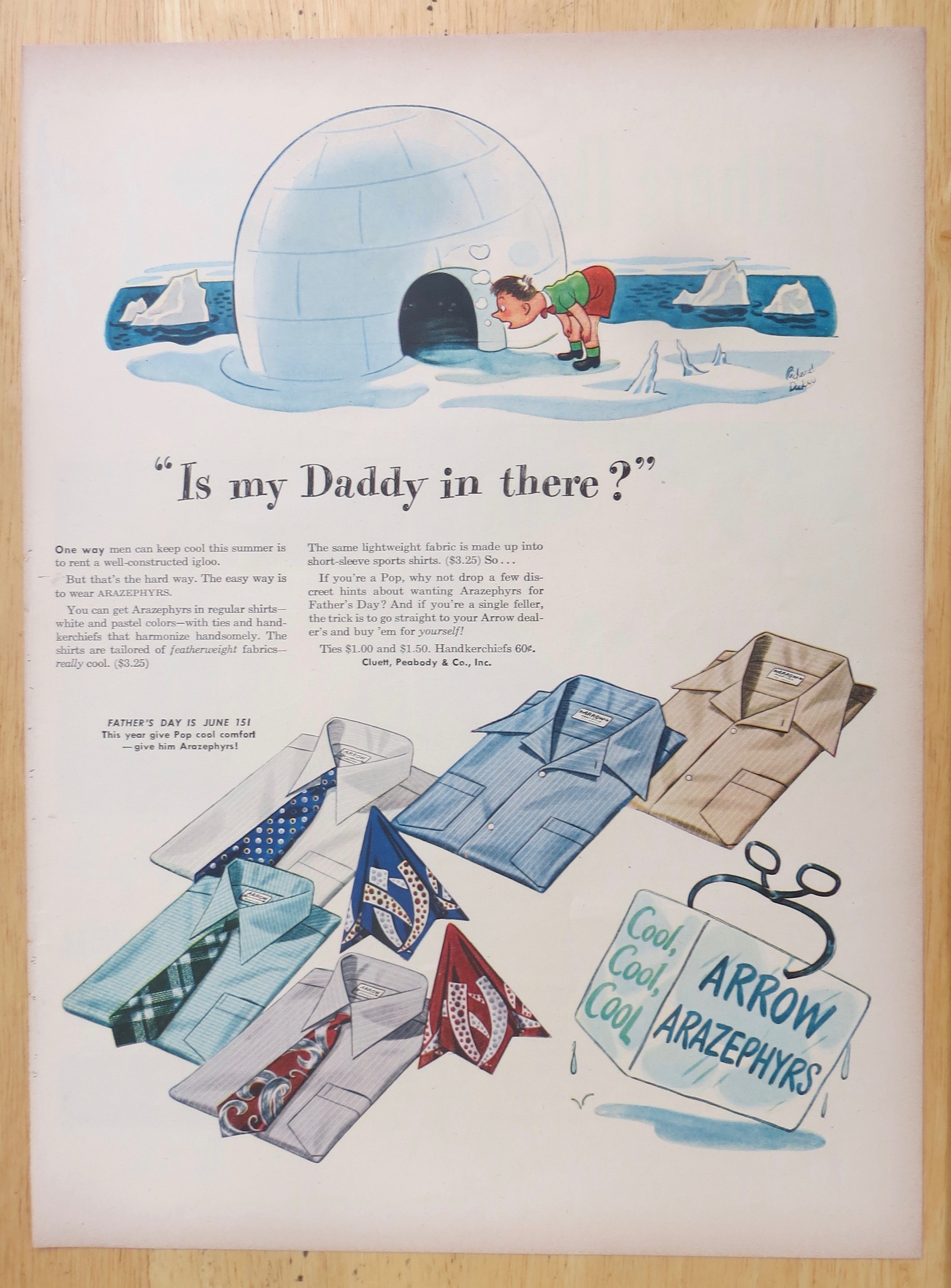 1947 Arrow Shirts with Arrow Arazephyrs & Man and Igloo
