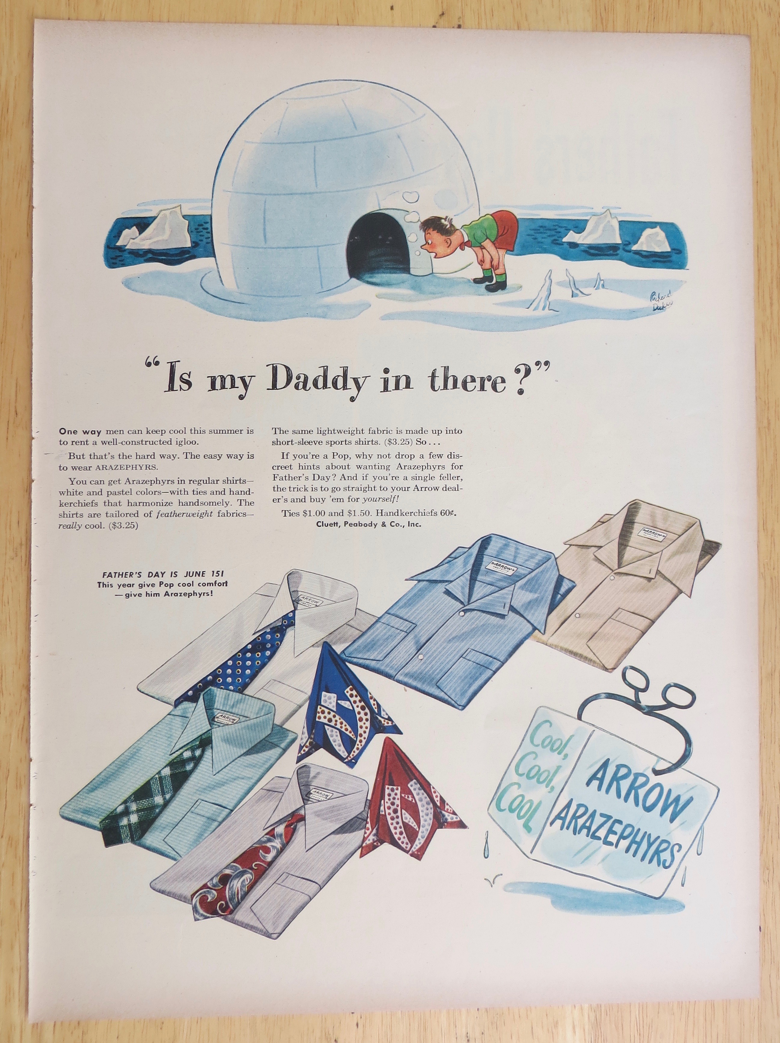 1947 Arrow Shirts with Arrow Arazephyrs & Man and Igloo