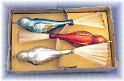 Christmas Antique 3 Hand Blown Clip Birds Japan Boxed