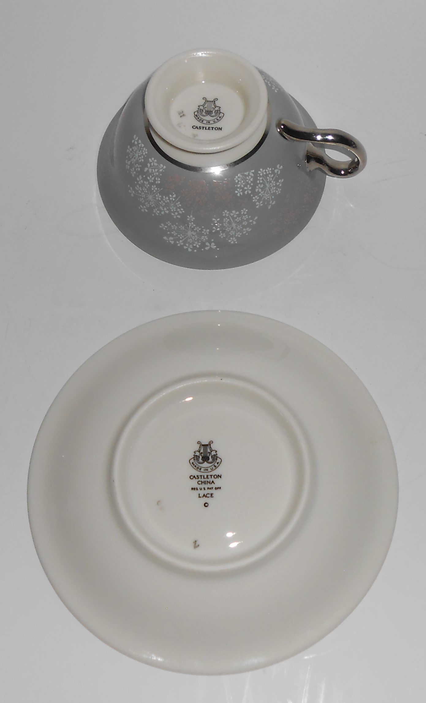 Castleton China Platinum Lace Cup & Saucer Set
