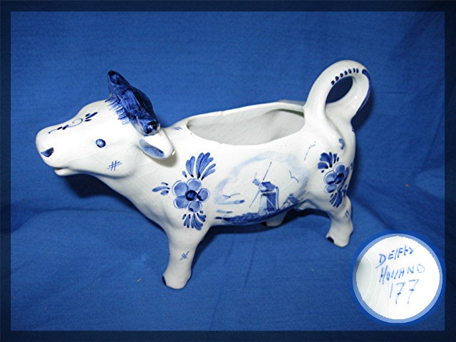 COW Milk Creamer DELFTS BLUE Hand Painted Ceramic 6.5