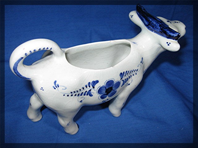 COW Milk Creamer DELFTS BLUE Hand Painted Ceramic 6.5