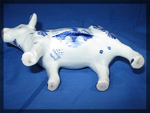 COW Milk Creamer DELFTS BLUE Hand Painted Ceramic 6.5