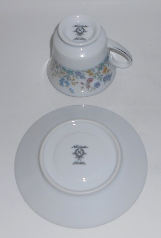 Noritake Porcelain China 2551 Spring Garden w/Platinum Cup & Saucer Set
