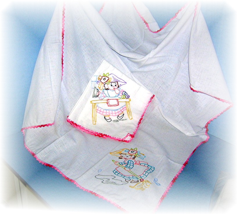2 Hand Embroidered Floursack Kitchen Towels