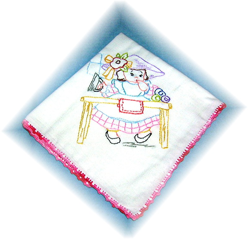 2 Hand Embroidered Floursack Kitchen Towels