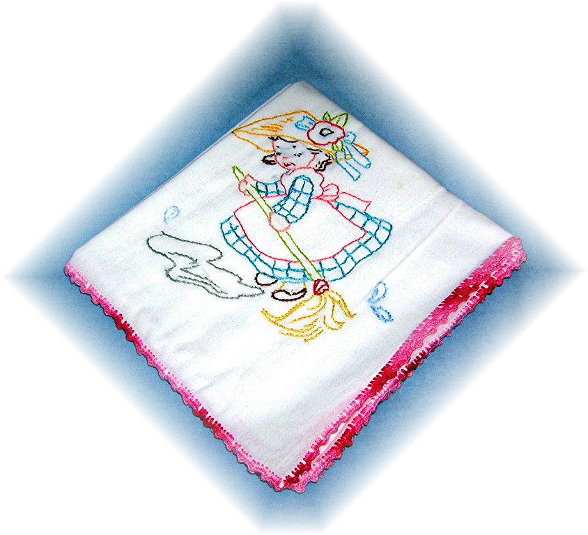 2 Hand Embroidered Floursack Kitchen Towels