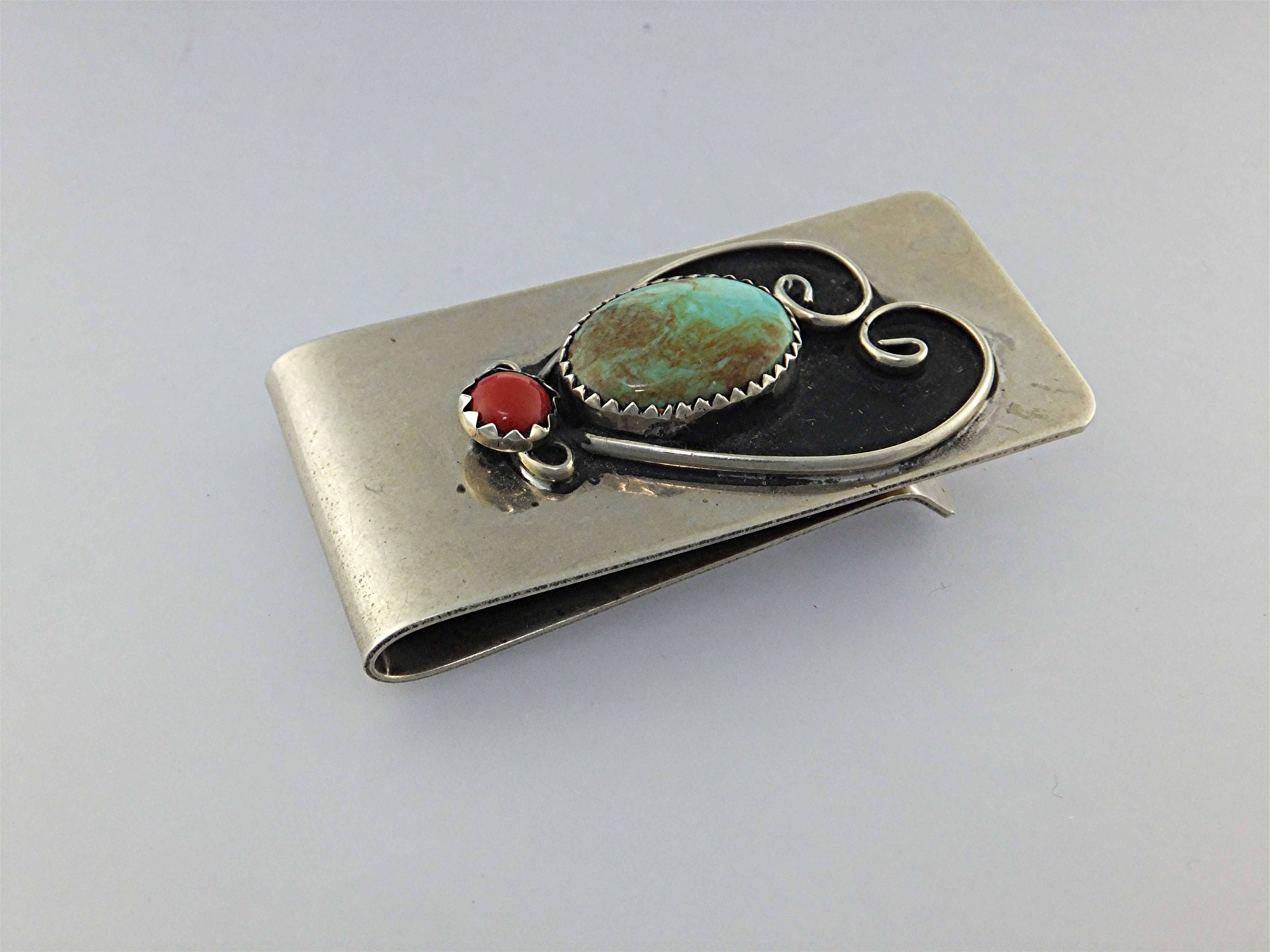 Money Clip Sterling Silver Turquoise Coral