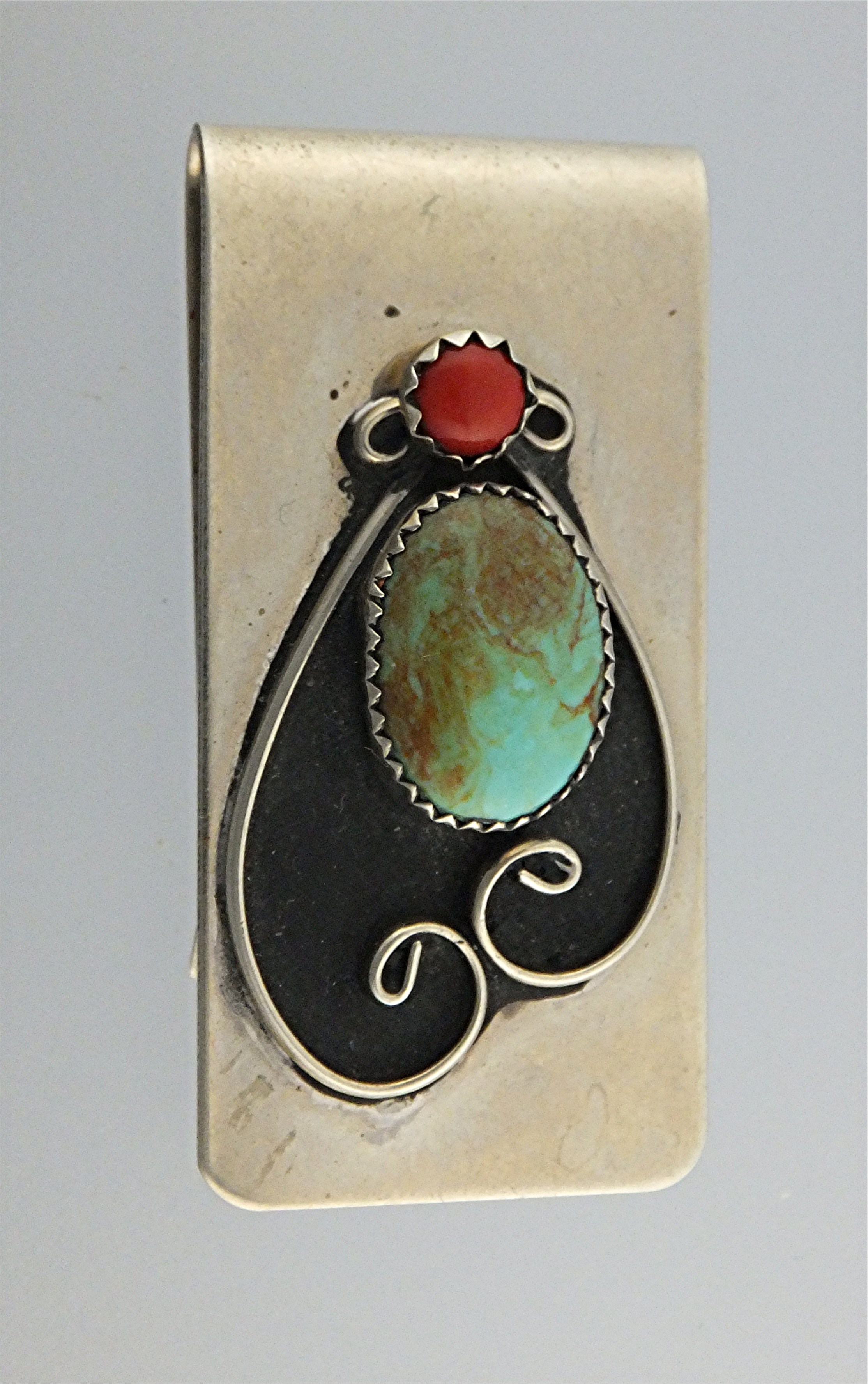 Money Clip Sterling Silver Turquoise Coral