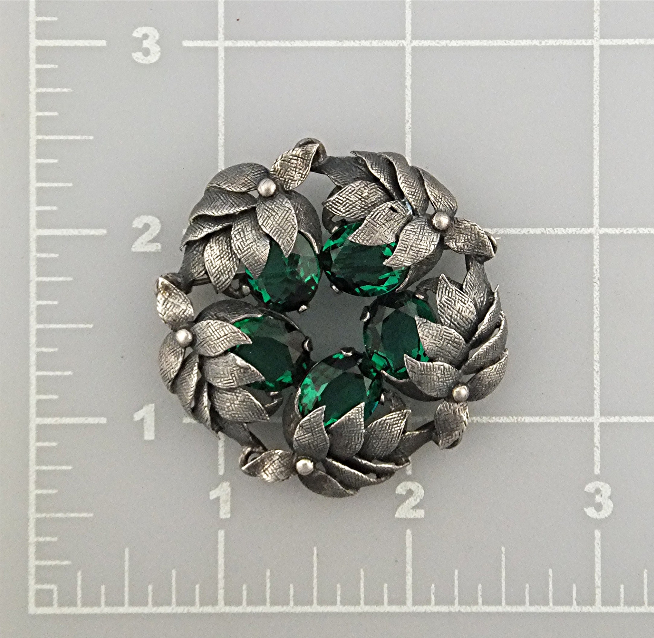 Brooch Pin Sterling Silver Green Glass CINI