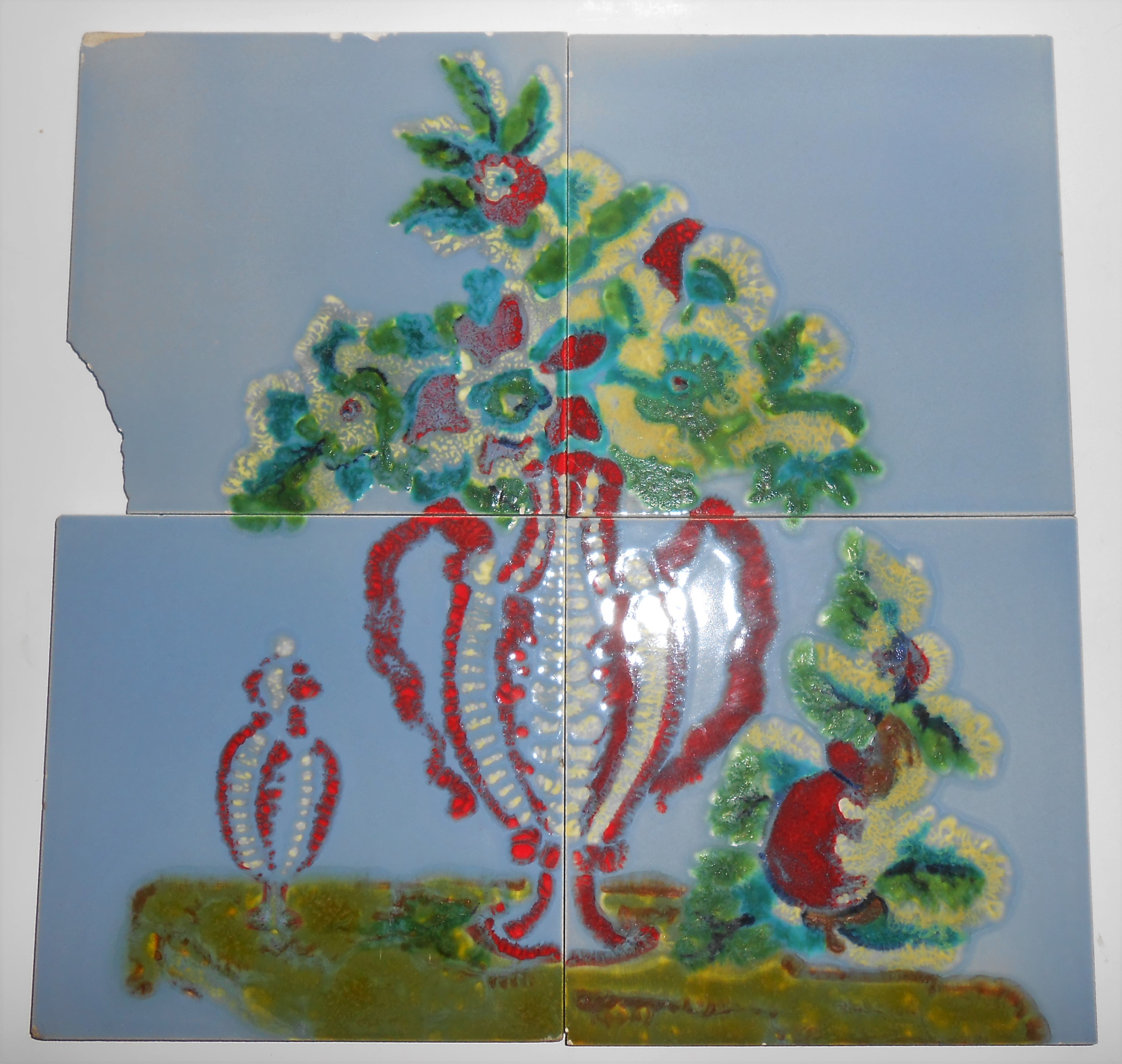 Pacific Tile & Porcelain Set/4 Floral Decorated Tiles