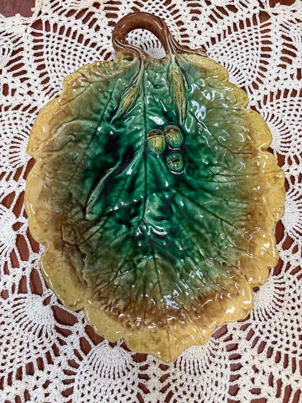 Victorian Minton English Majolica Oak Leave and Acron Bread Tray Dish