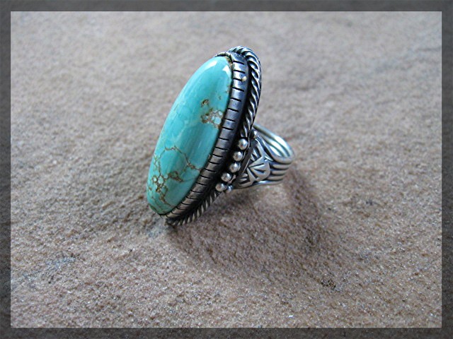 Navajo Carico Lake Turquoise Ring Darren Livingston