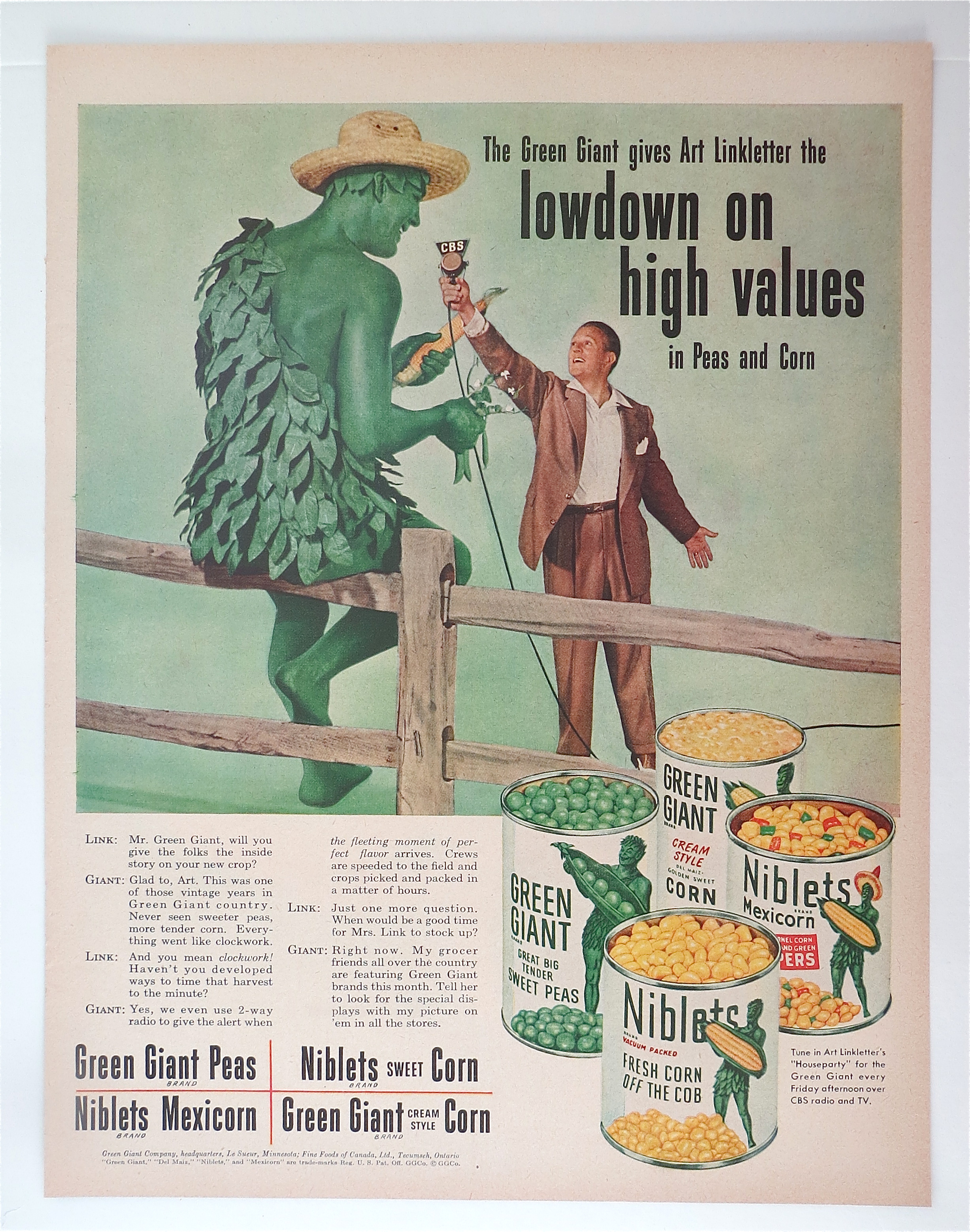 1952 Green Giant Vegetables with Art Linkletter