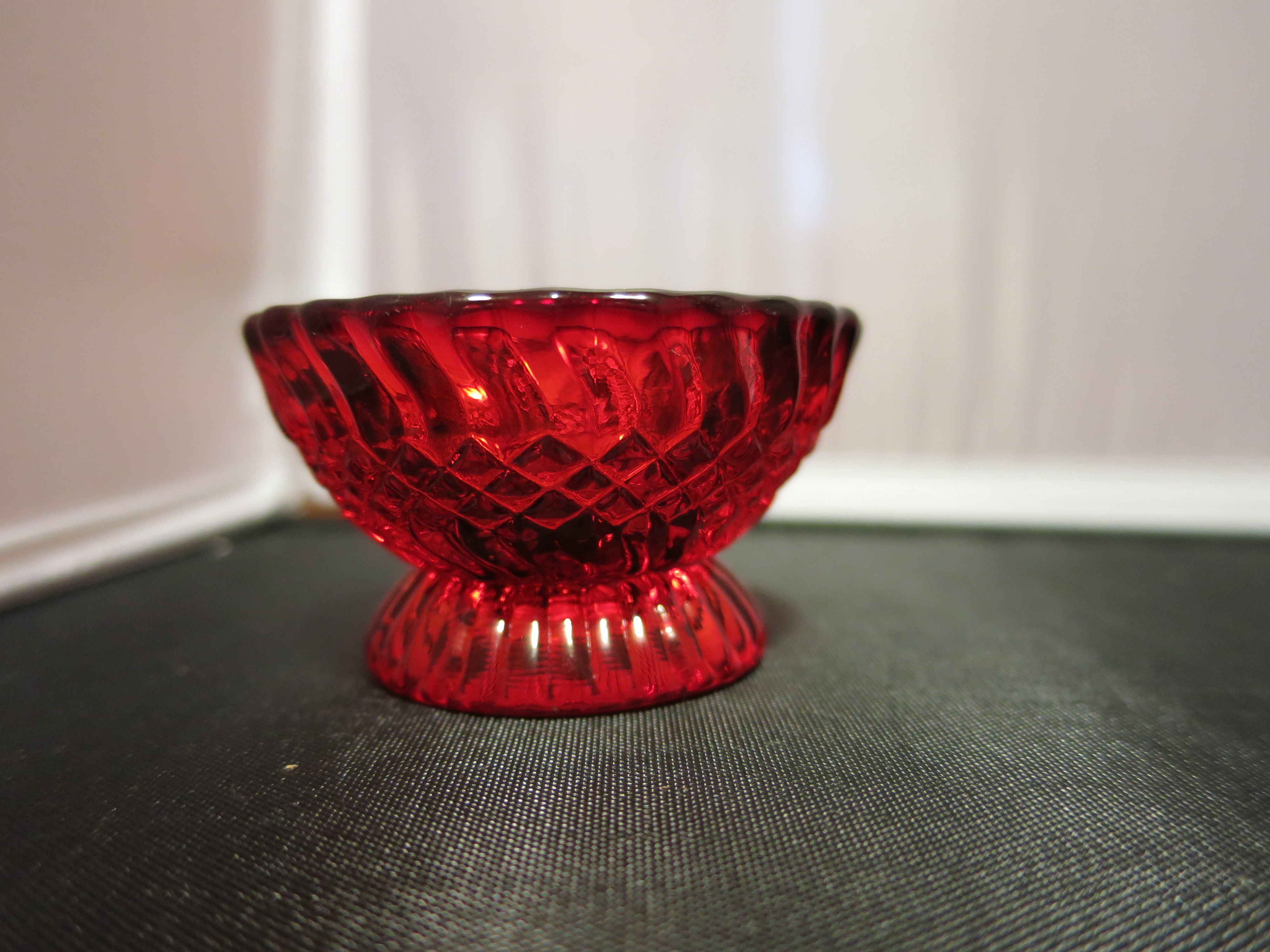 L G Wright Footed Jersey Swirl Salt Cellar Ruby USA
