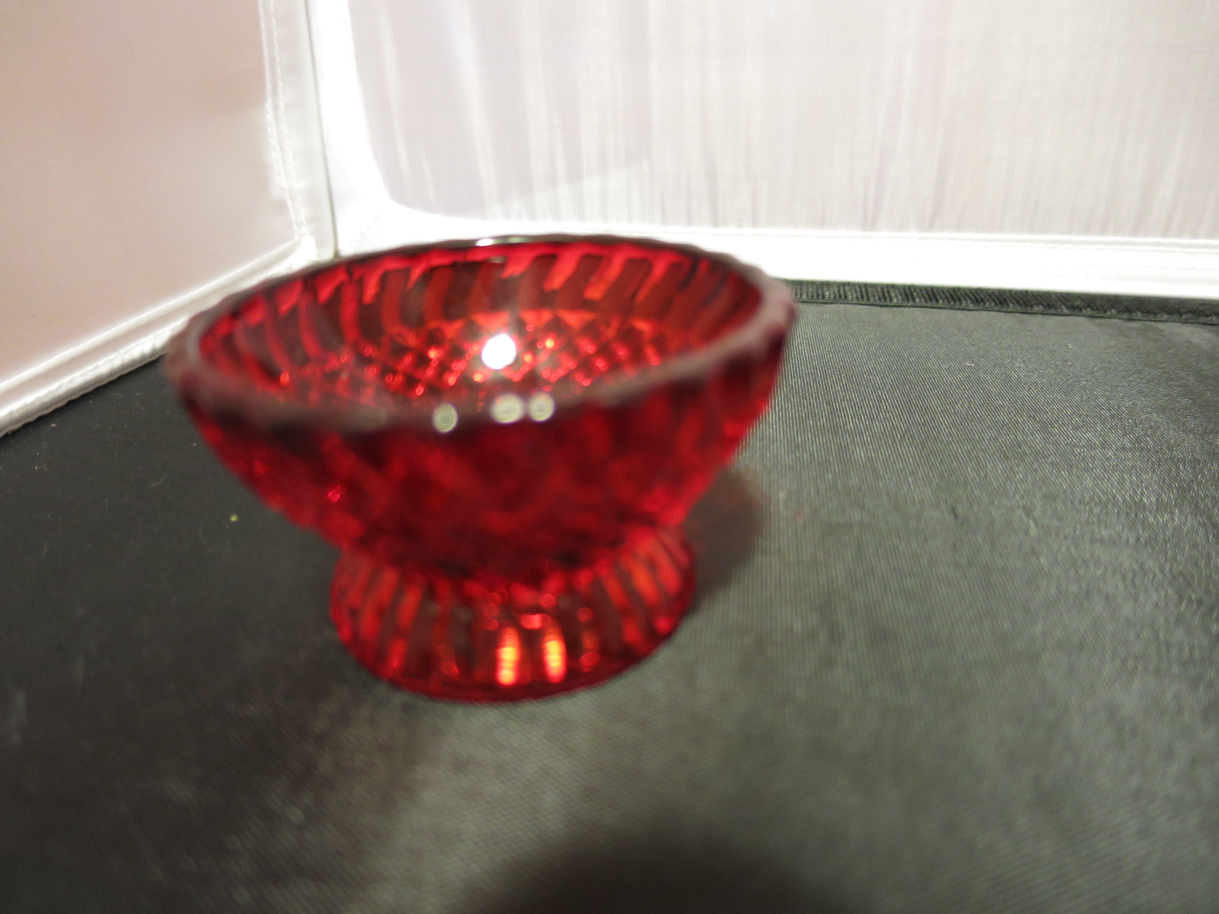 L G Wright Footed Jersey Swirl Salt Cellar Ruby USA