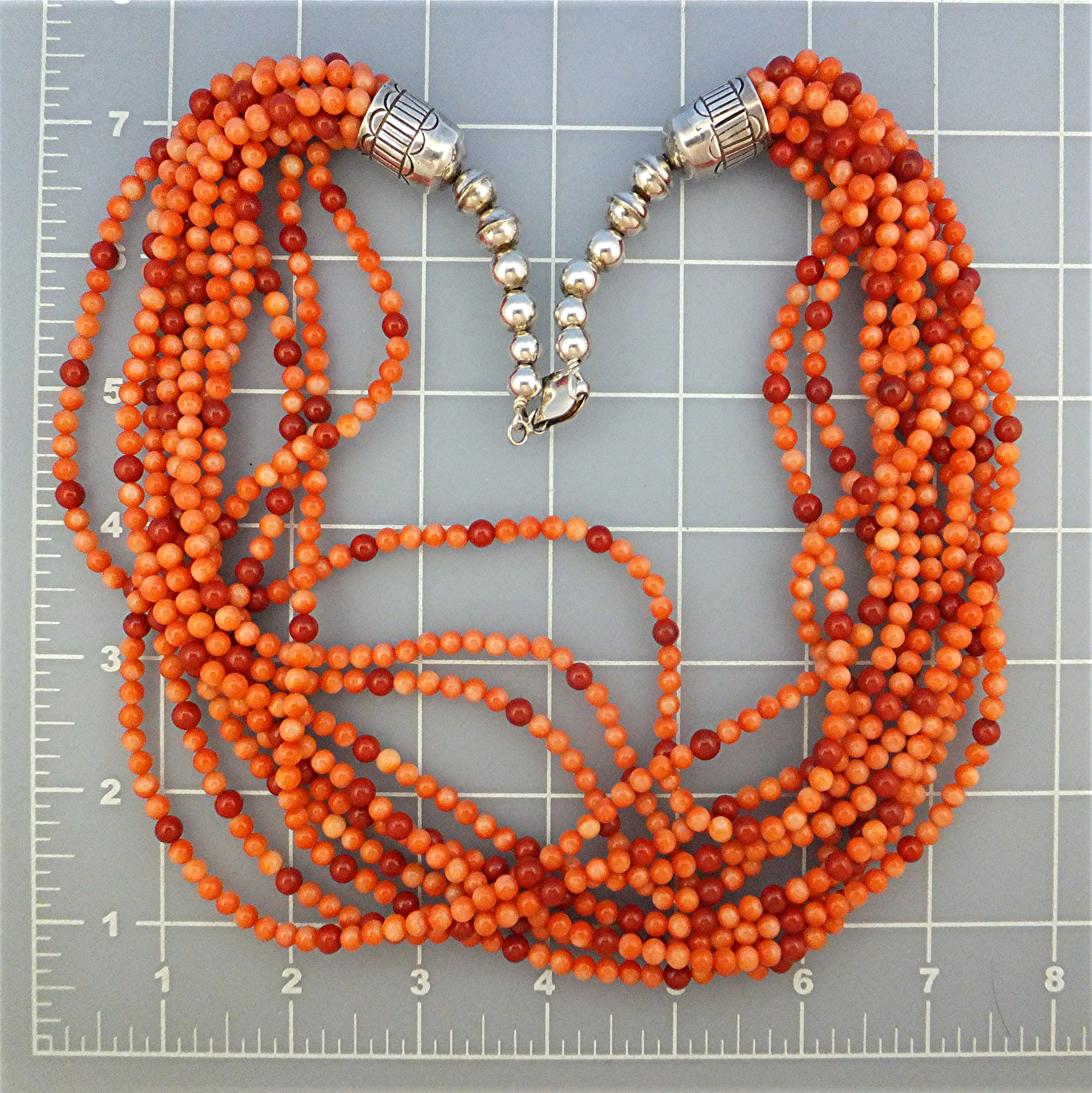 Native American  Coral 10 Strand Sterling Silver