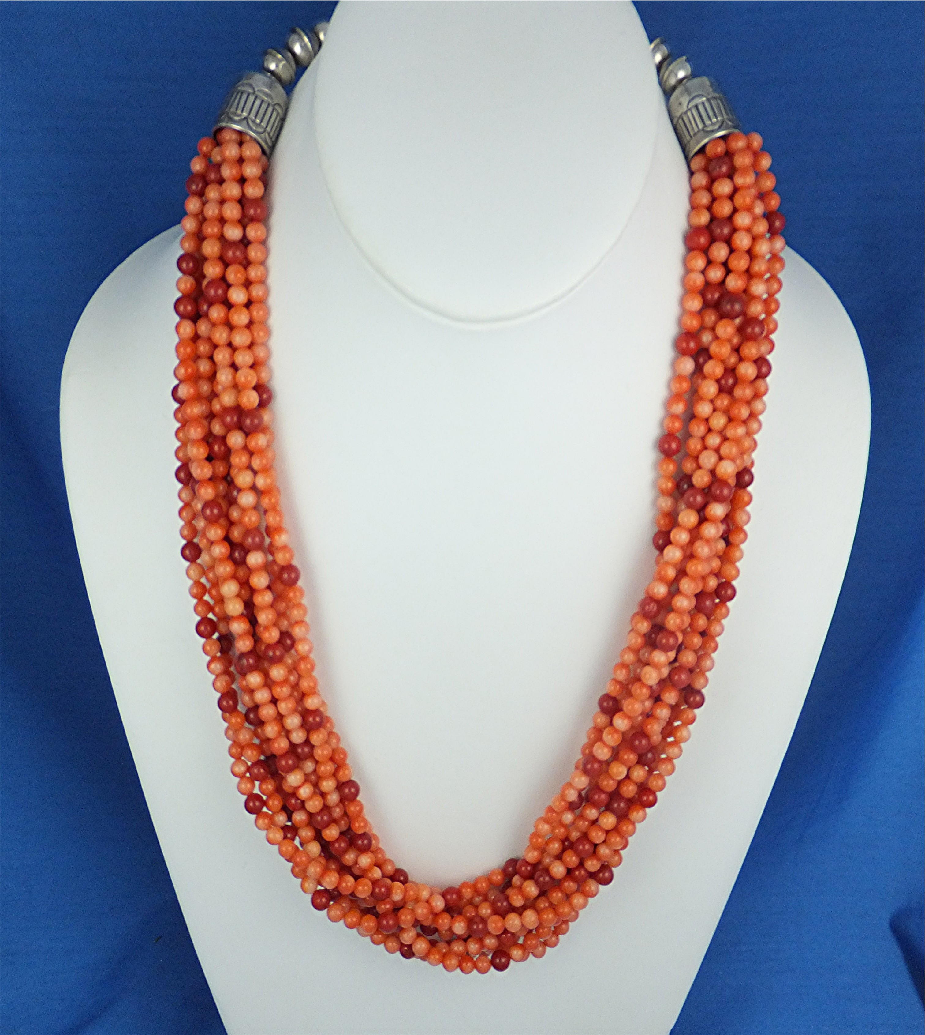 Native American  Coral 10 Strand Sterling Silver