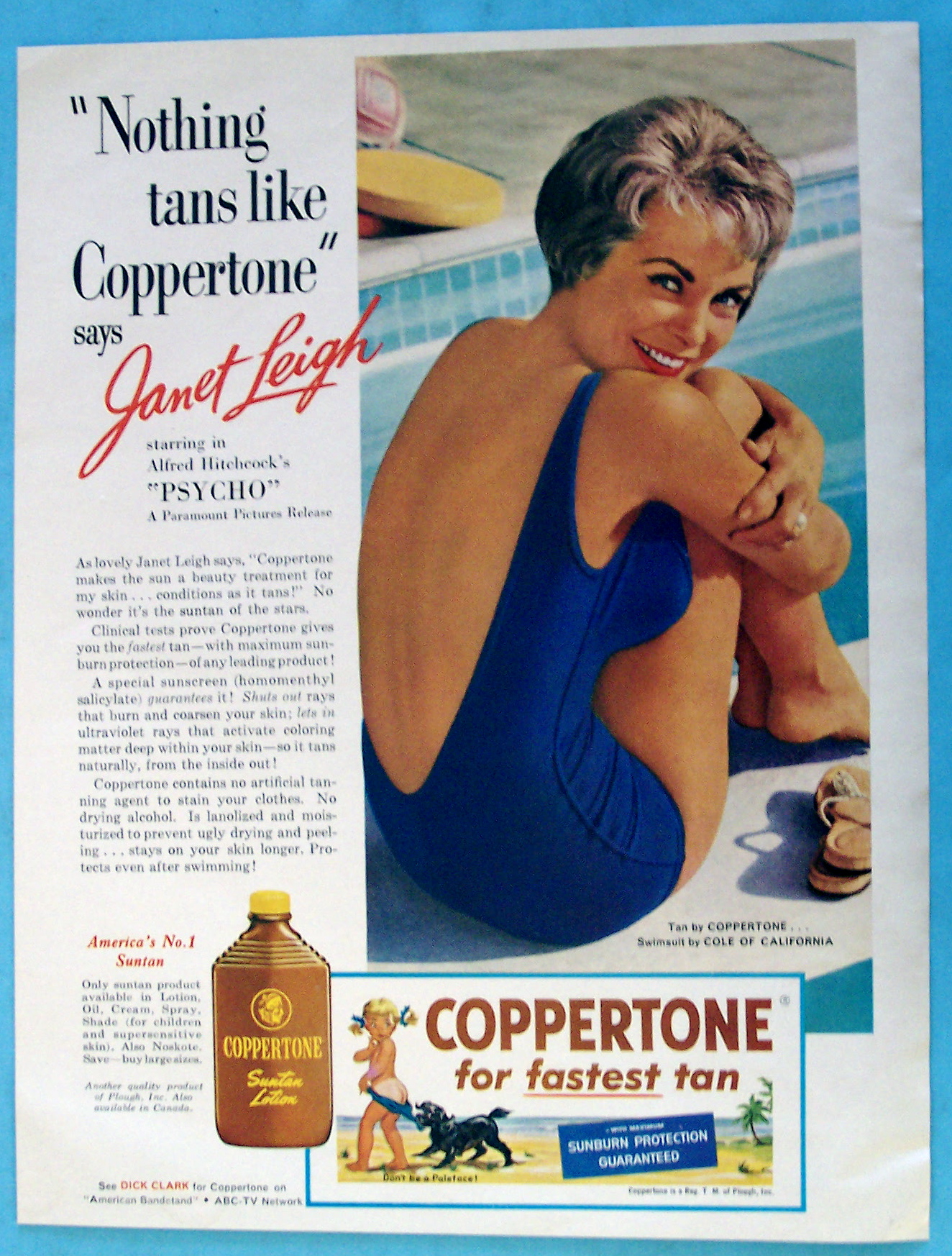 1960 Coppertone Suntan Lotion with Janet Leigh (Psycho)