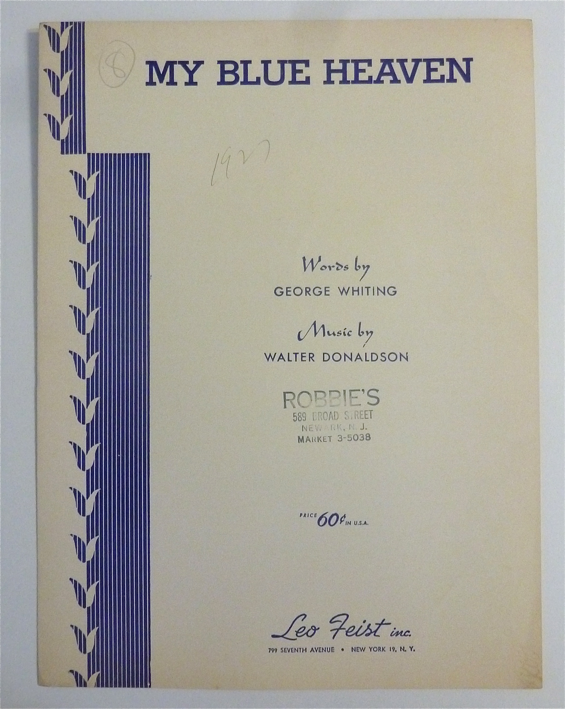 Sheet Music For 1955 My Blue Heaven