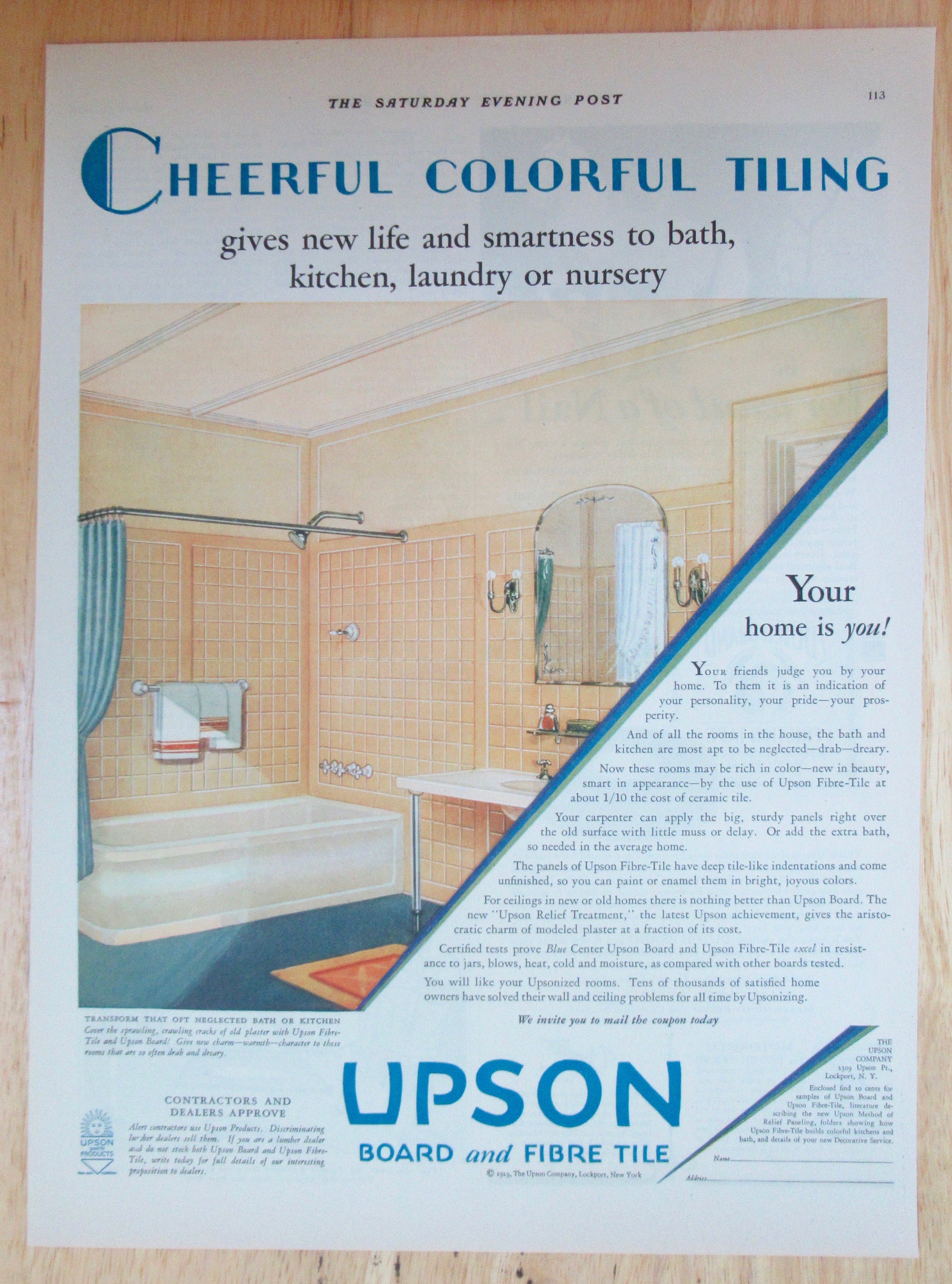 1929 Upson Board & Fibre Tile with Lovely Bathroom