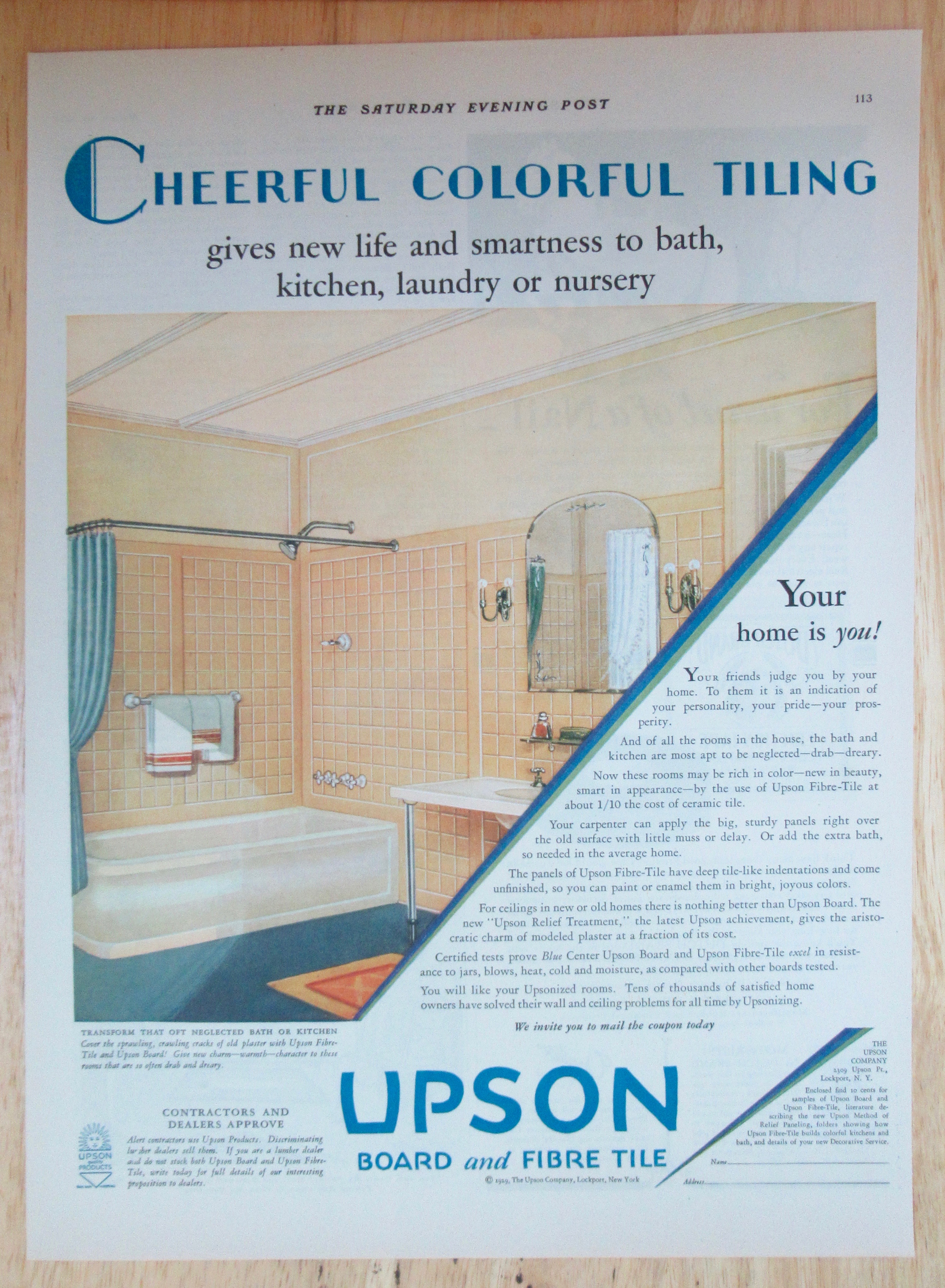 1929 Upson Board & Fibre Tile with Lovely Bathroom