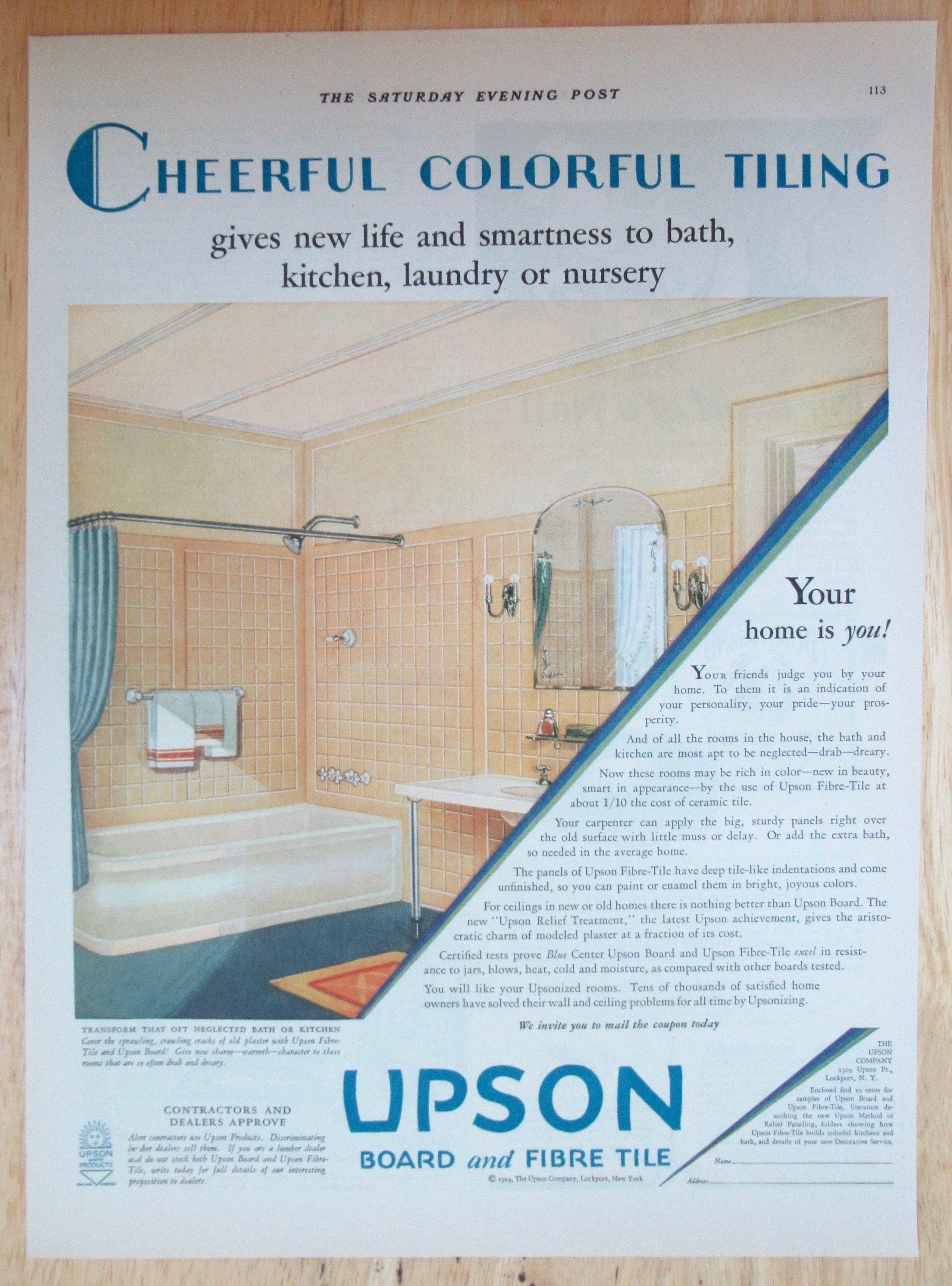 1929 Upson Board & Fibre Tile with Lovely Bathroom