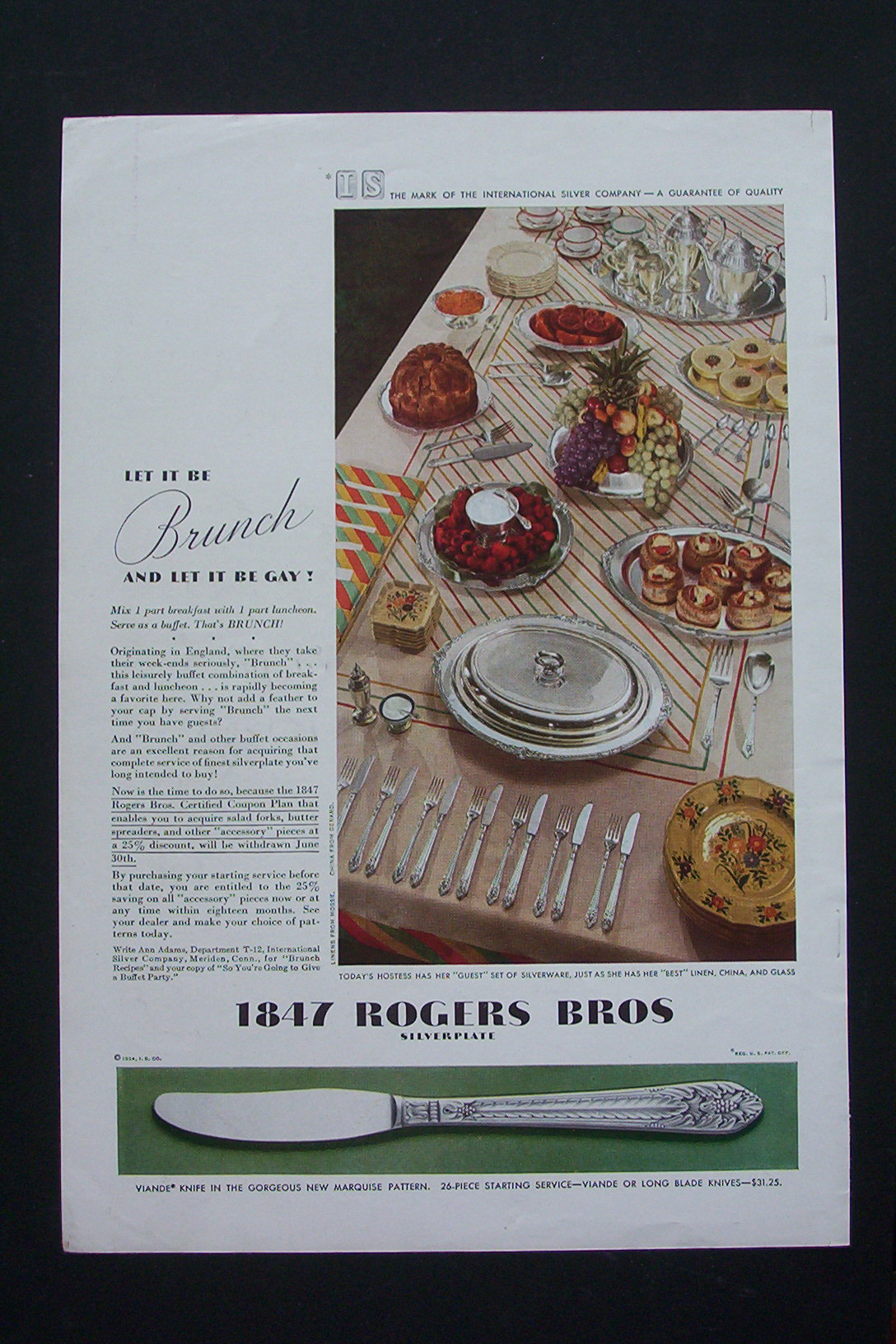 1934 Rogers Bros. Silver-plate w/Let It Be Brunch & Gay