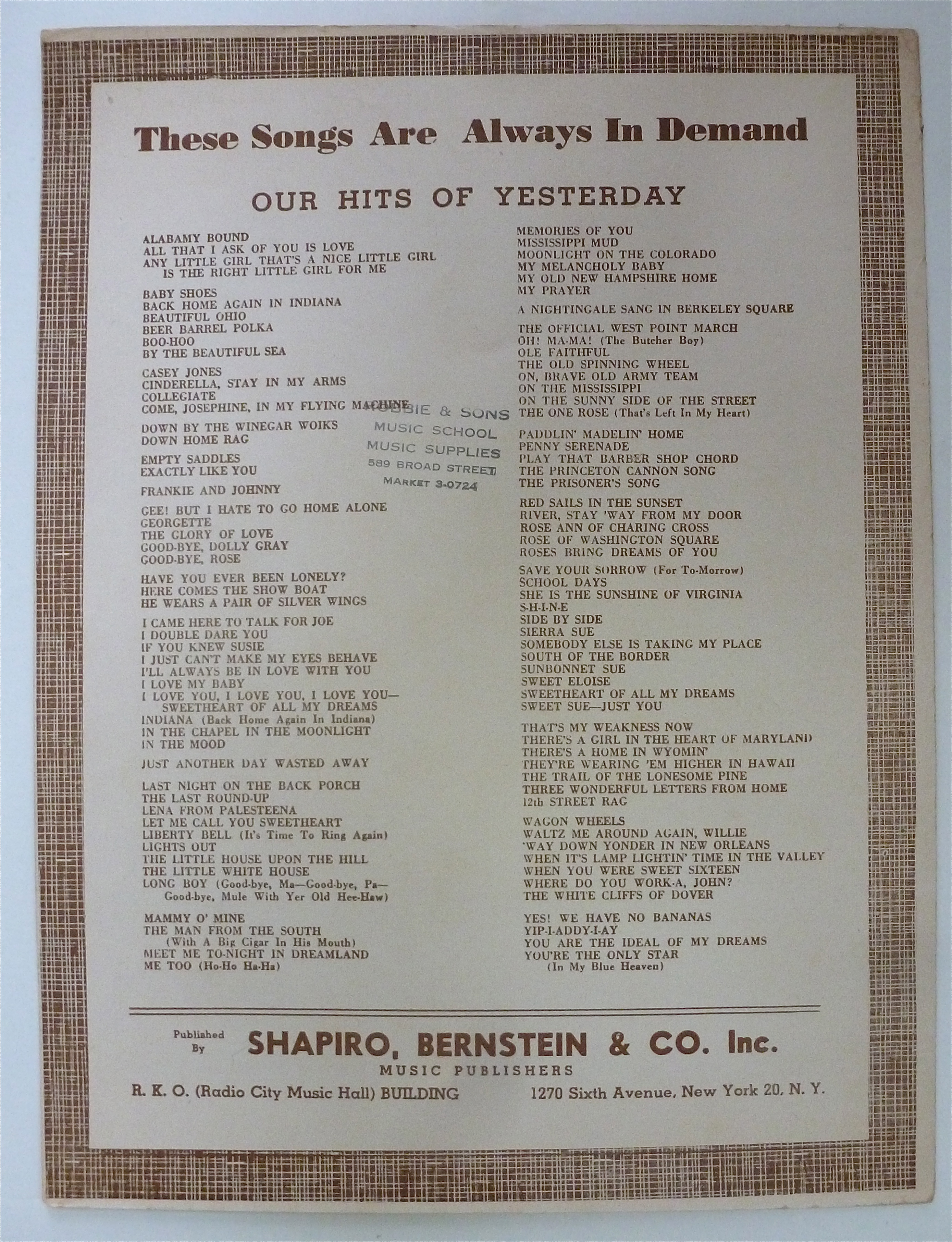 Sheet Music For 1923 Yes! We Have No Bananas