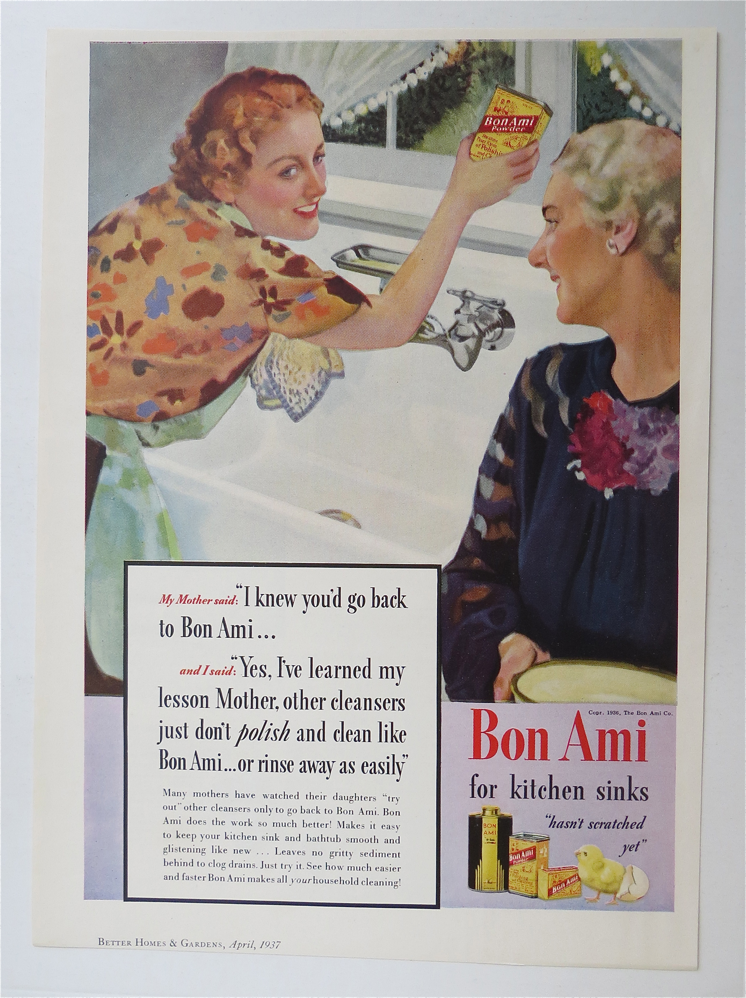 1937 Bon Ami Powder with Woman Cleaning Her Sink