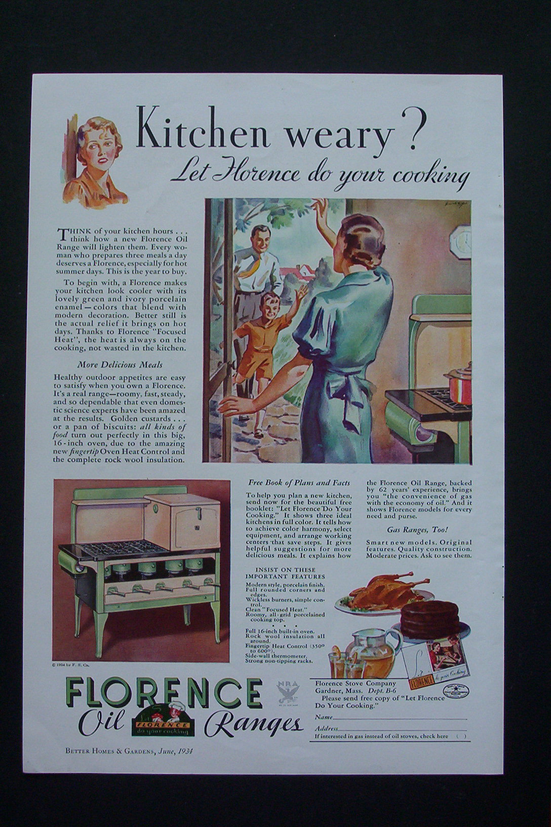 1934 Florence Oil Ranges with Kitchen Weary